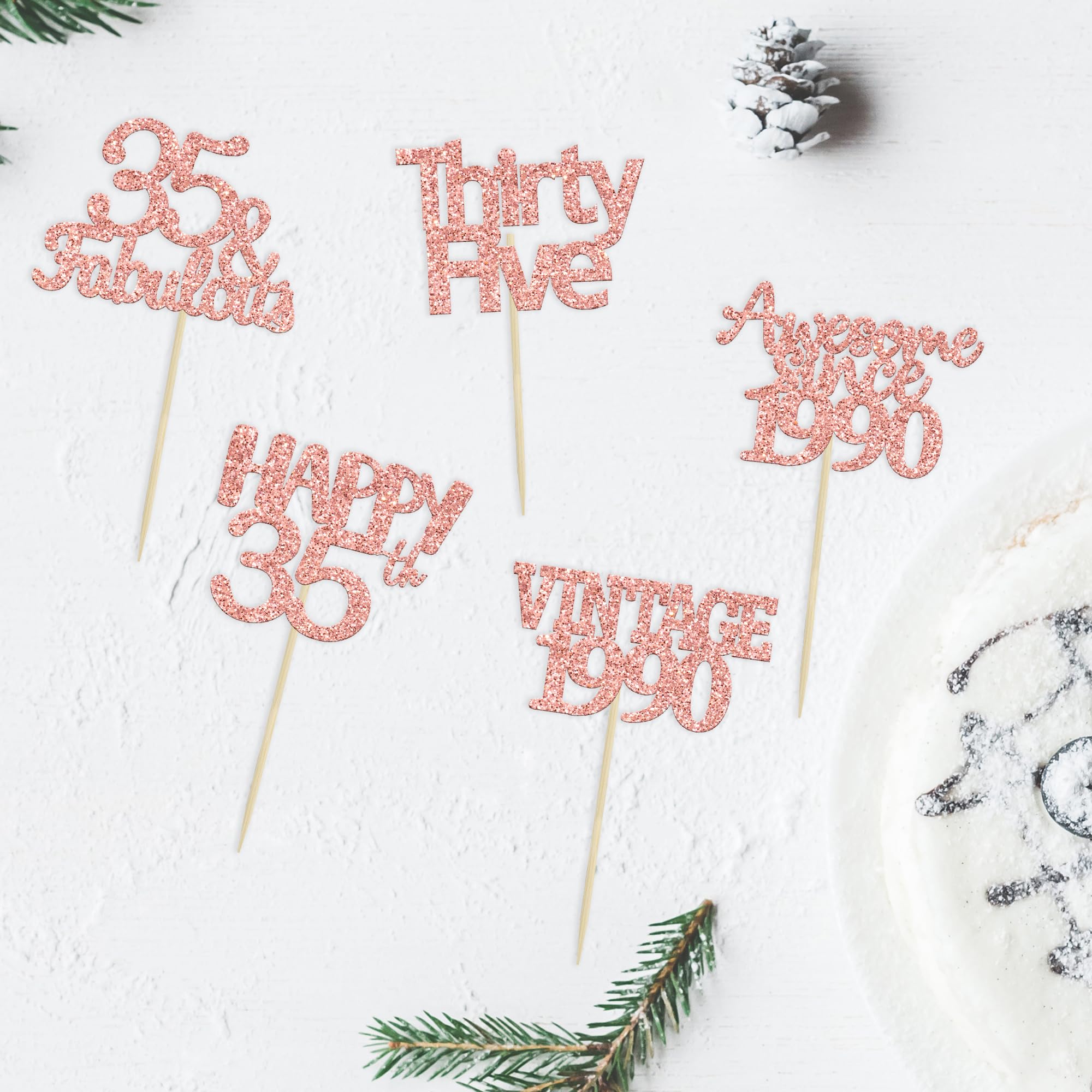 30Pcs Rose Gold 35th Birthday Cupcake Toppers - Glitter Number 35 Cake Decorations for Anniversary & Wedding Parties - Cheers to 35 Fabulous Years - Perfect for 35th Birthday Celebrations, Bridal Showers & Special Events