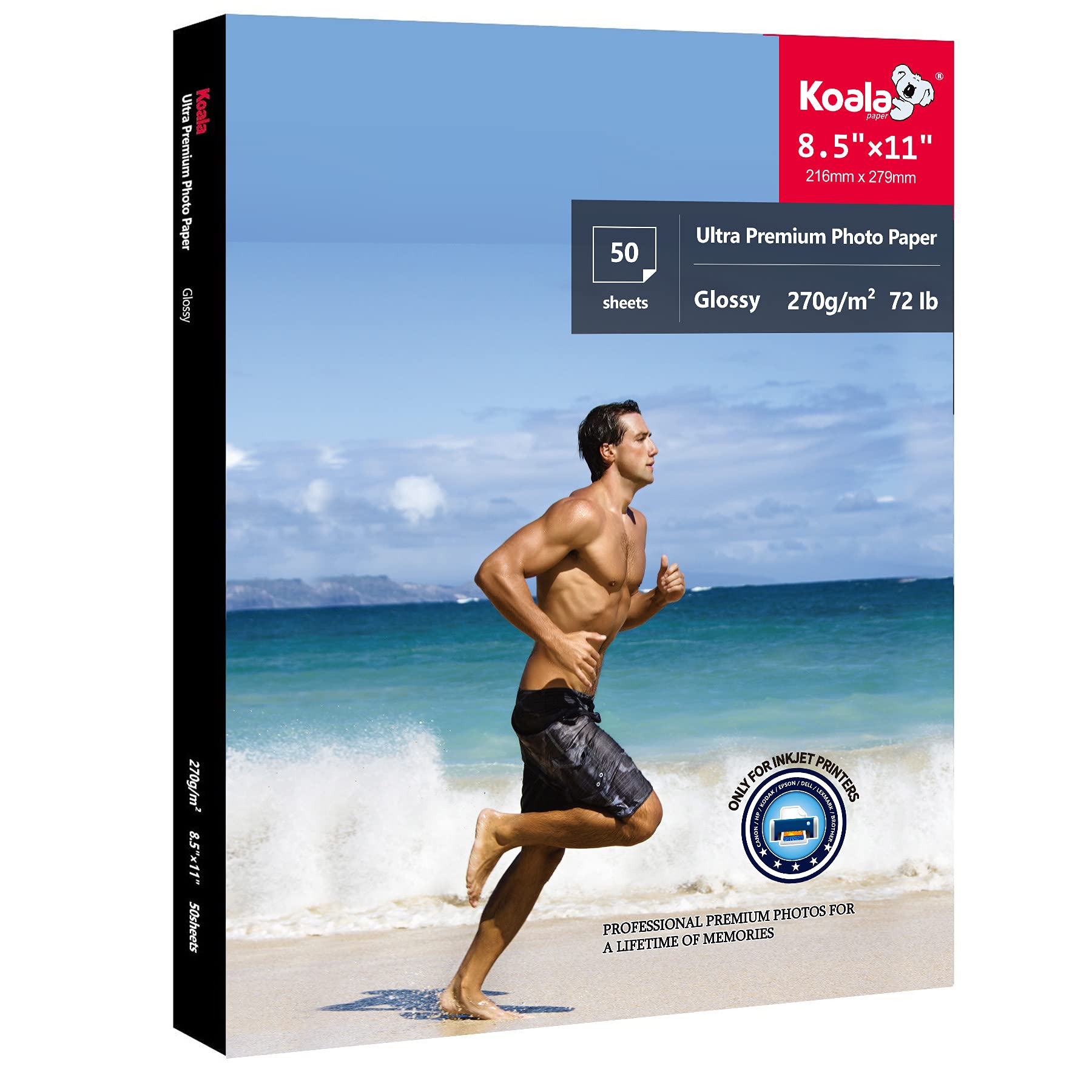 Koala Ultra Premium Glossy Photo Paper 8.5x11 Inch - 50 Sheets Water Resistant Heavyweight 72lb for Inkjet Printers - Perfect for Photo Albums, Scrapbooking & Professional Printing
