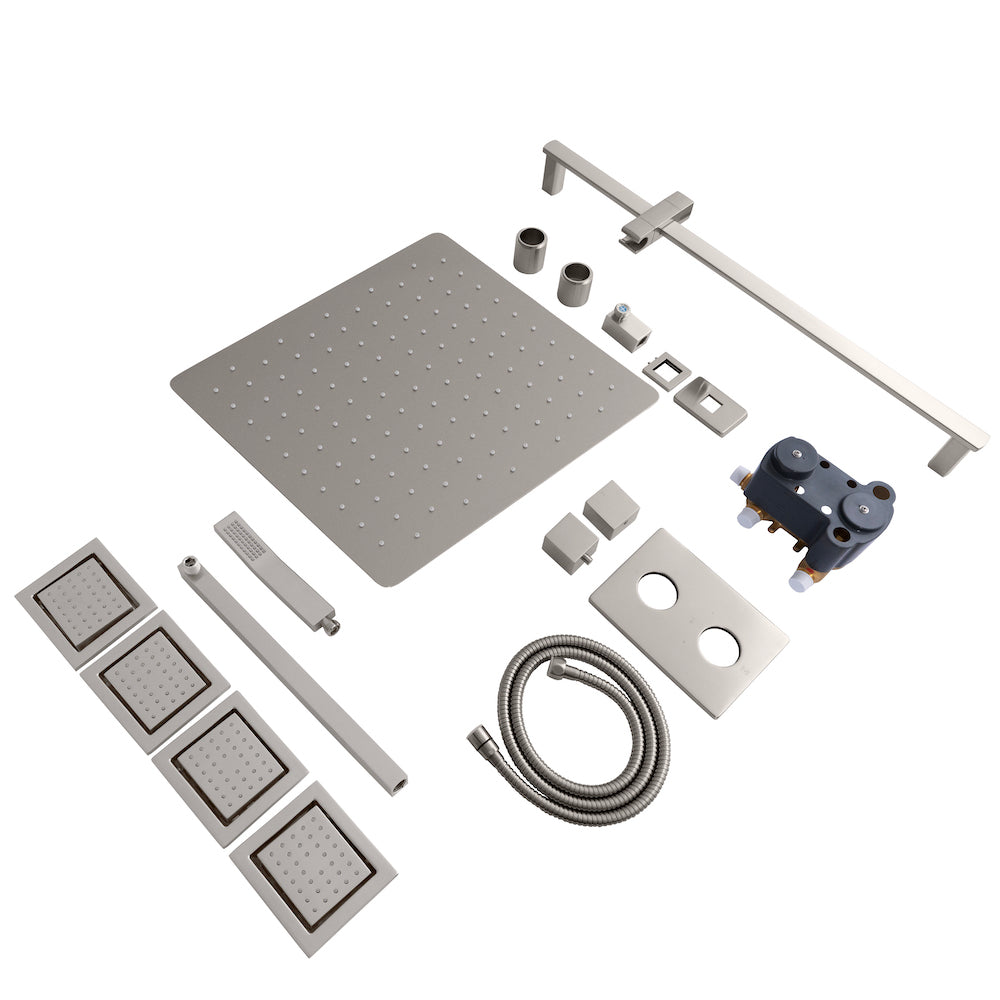 ZLINE Crystal Bay Thermostatic Shower System with 6 Body Jets - Brushed Nickel Finish (CBY SHS T3 BN) for Luxury Bathroom & Spa Experience