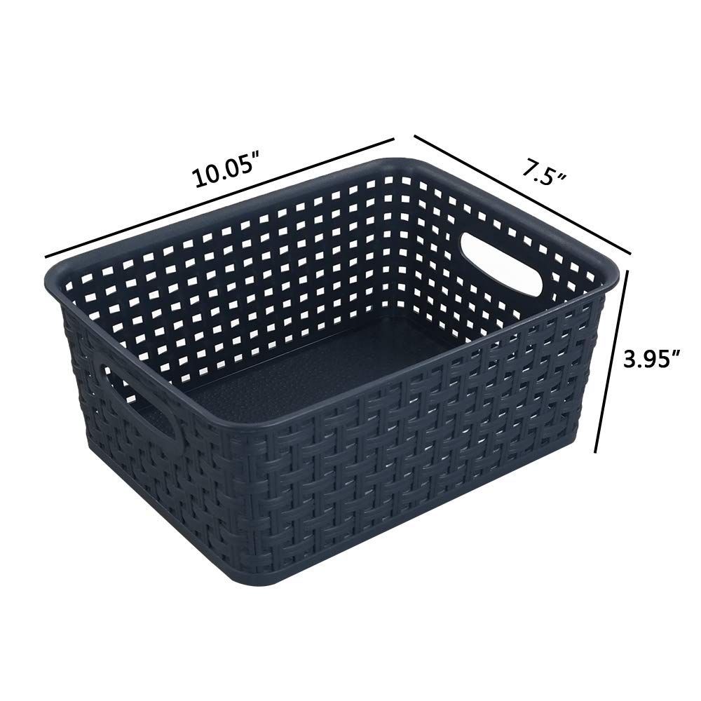 Sandmovie Plastic Weave Storage Baskets - 6 Pack Navy Blue Organizer Bins for Kitchen, Bathroom, Closet & Office - Space Saving Home Organization Solution