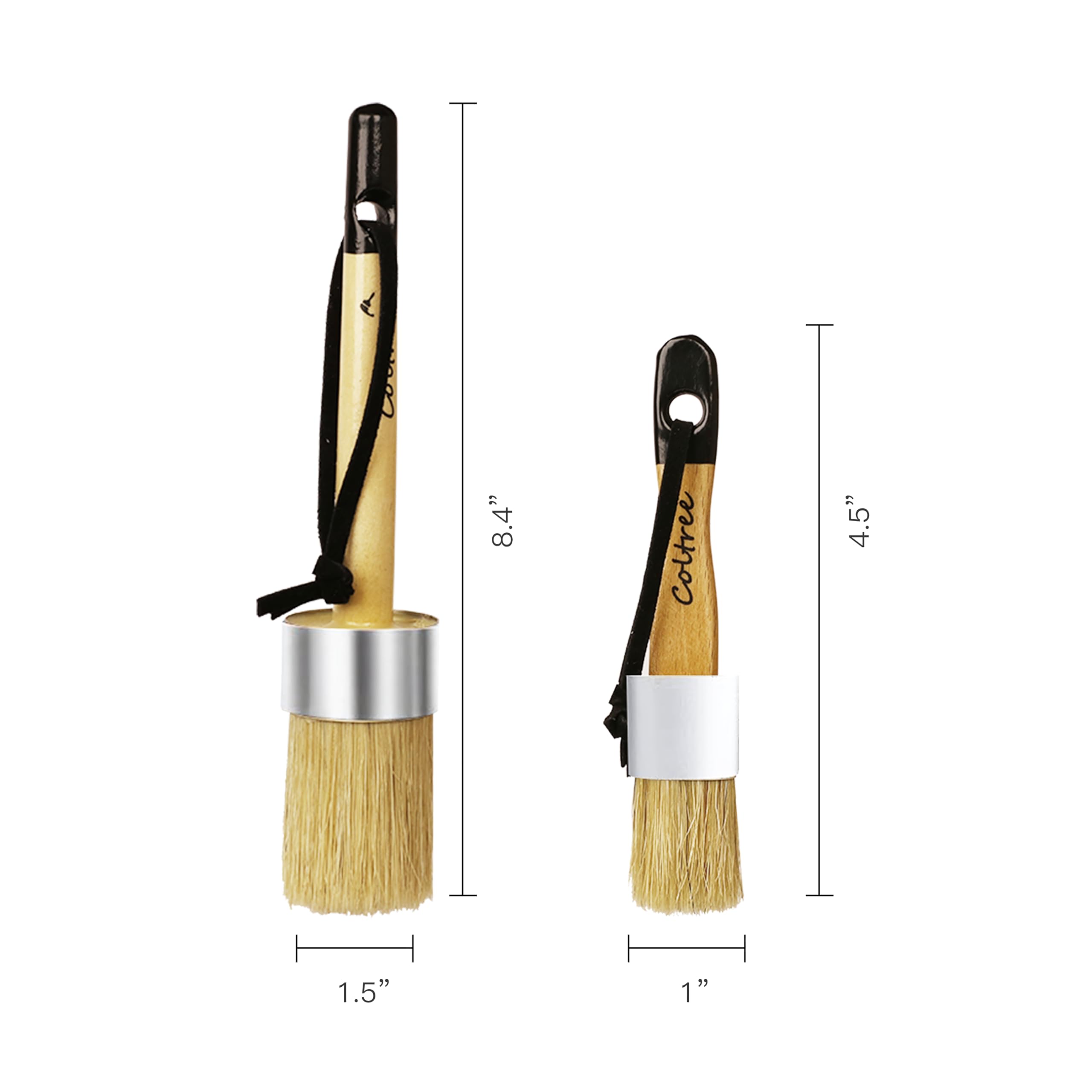 2-Piece Boar Hair Bristle Paint Brushes Set - Round & Flat Chalk & Wax Paint Brushes for Furniture - Perfect for DIY Home Decor, Antique Restoration & Craft Projects