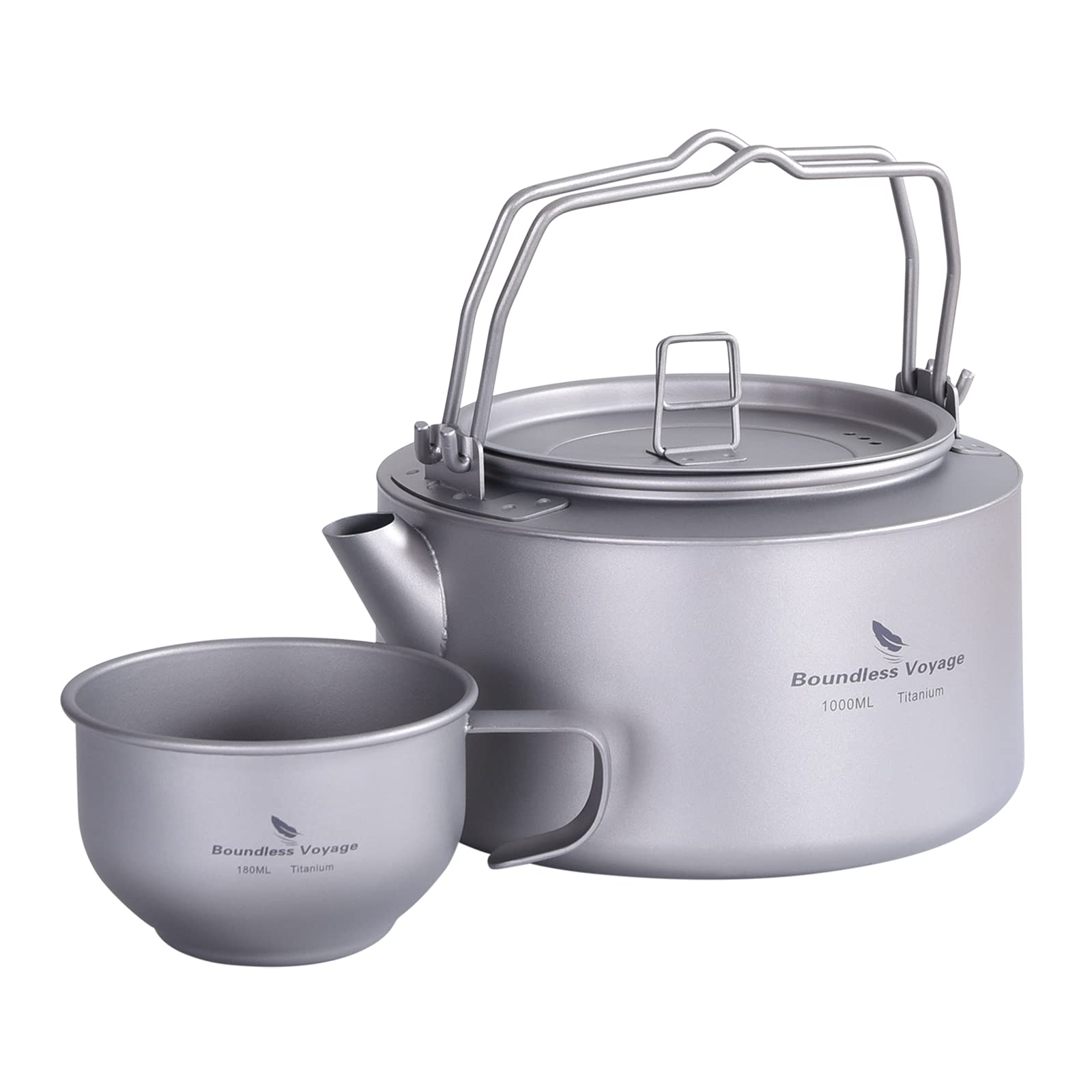 1L Titanium Camping Kettle with Folding Handle & Cup - Ultralight Durable Outdoor Cookware Set for Backpacking, Hiking, Travel - Includes Bonus Filter (A-Ti3099D) - Perfect for Wilderness Adventures & Emergency Preparedness