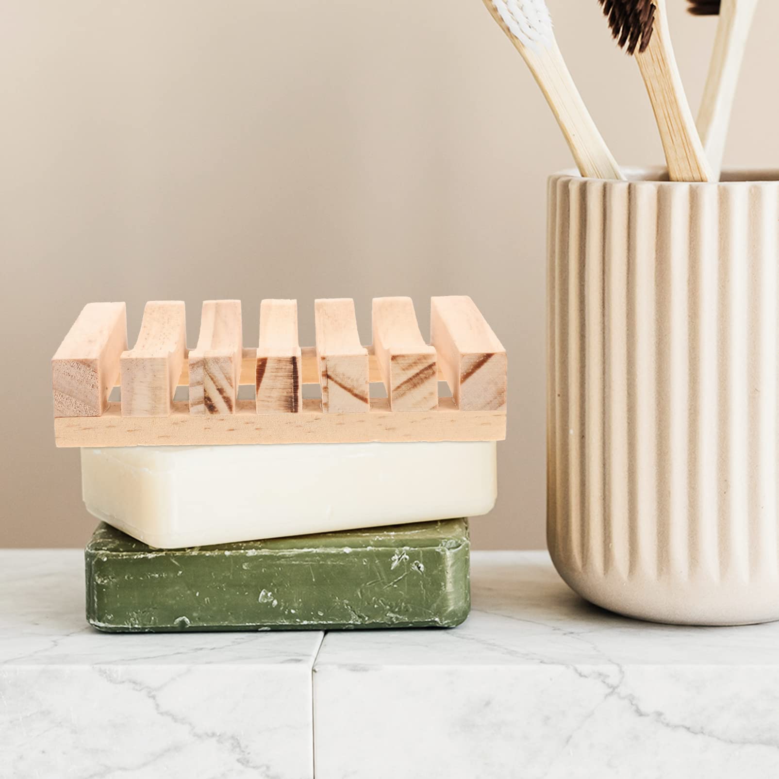 **Cabilock 3-Piece Wooden Soap Dish Set - Natural Rustic Wood Soap Holder for Sink, Shower & Bath - Hollow Pallet Board Design for Drainage - Perfect for Travel & Home Decor**