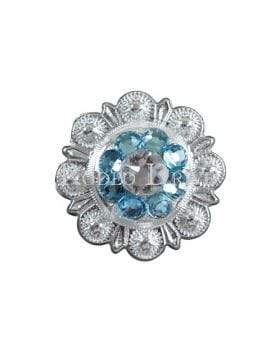 Aqua & Clear Bright Silver 1 European Crystal Concho Belt Buckle - Western Style Accessory for Cowboy Boots, Jeans & Leather Crafts