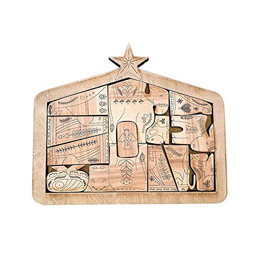 Handmade Wooden Nativity Puzzle - Jesus Statue with Wood Burned Design, DIY Educational Puzzle Game for Adults & Kids, Home Decor & Christmas Gift Idea | Perfect for Holiday Decor, Family Activities & Sunday School Crafts