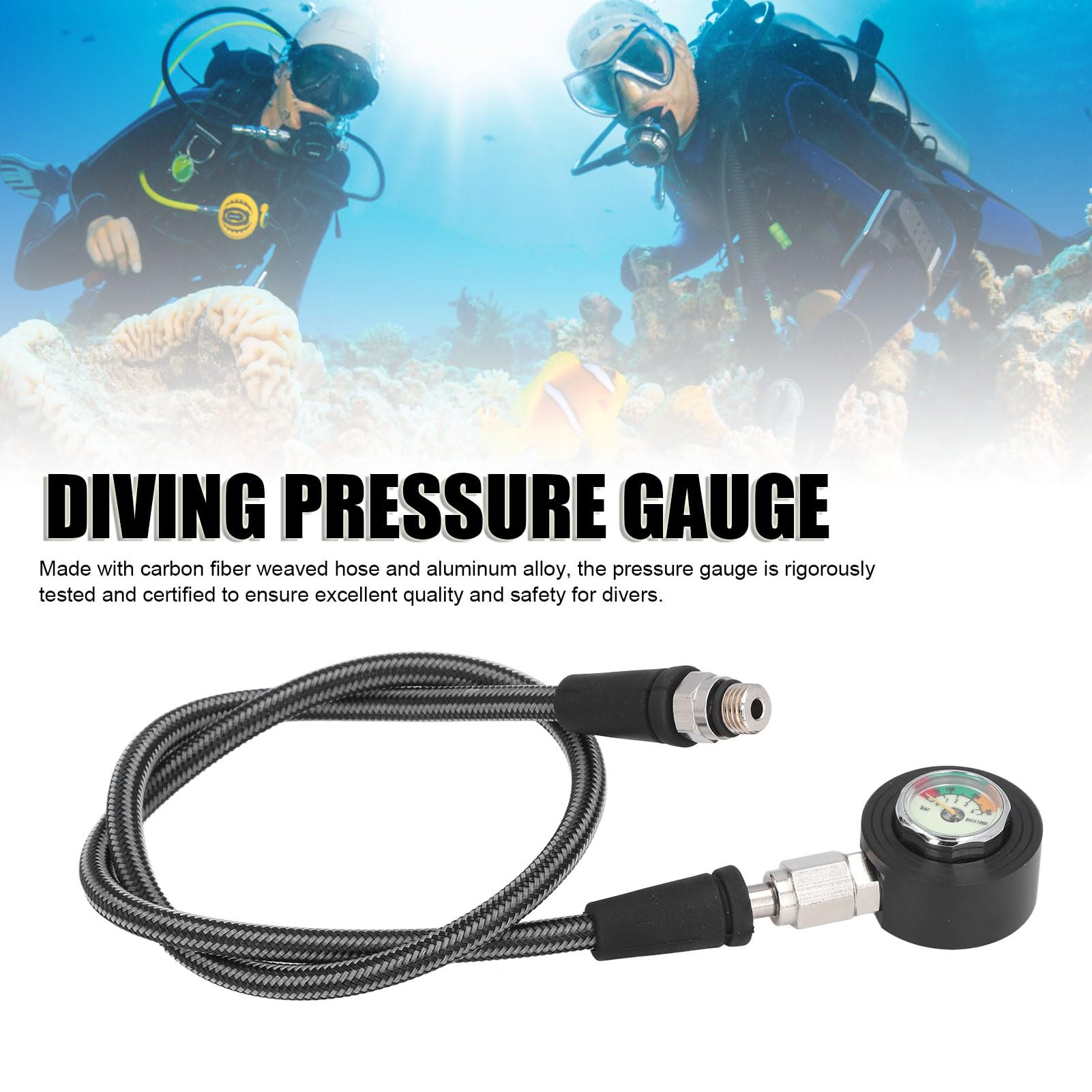 Professional Scuba Diving Pressure Gauge - Luminous Submersible Dive Gauge with High Pressure Hose for BCD Regulator | Night Diving & Underwater Exploration Gear