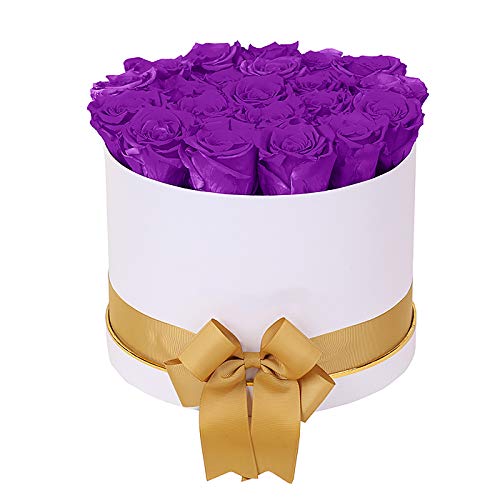 Luxury Long Lasting Preserved Roses in White Gift Box - Real Touch Artificial Flowers for Home Decor, Wedding Centerpieces & Romantic Anniversary Gifts (Orchid Purple)