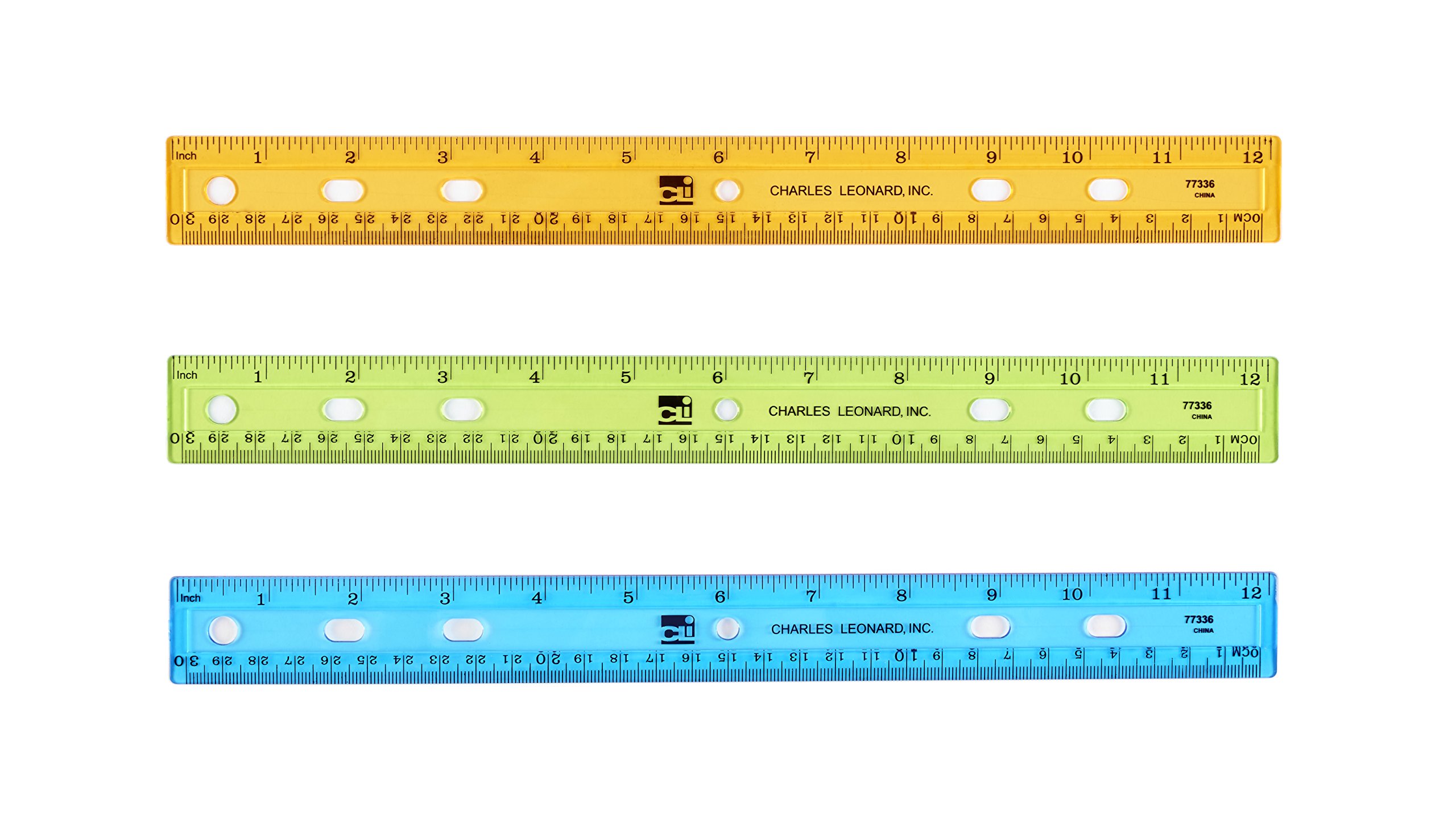 Charles Leonard 12-Inch Plastic Ruler with Double Bevel - Translucent Assorted Colors (36-Pack) - Perfect for School, Office & Craft Projects