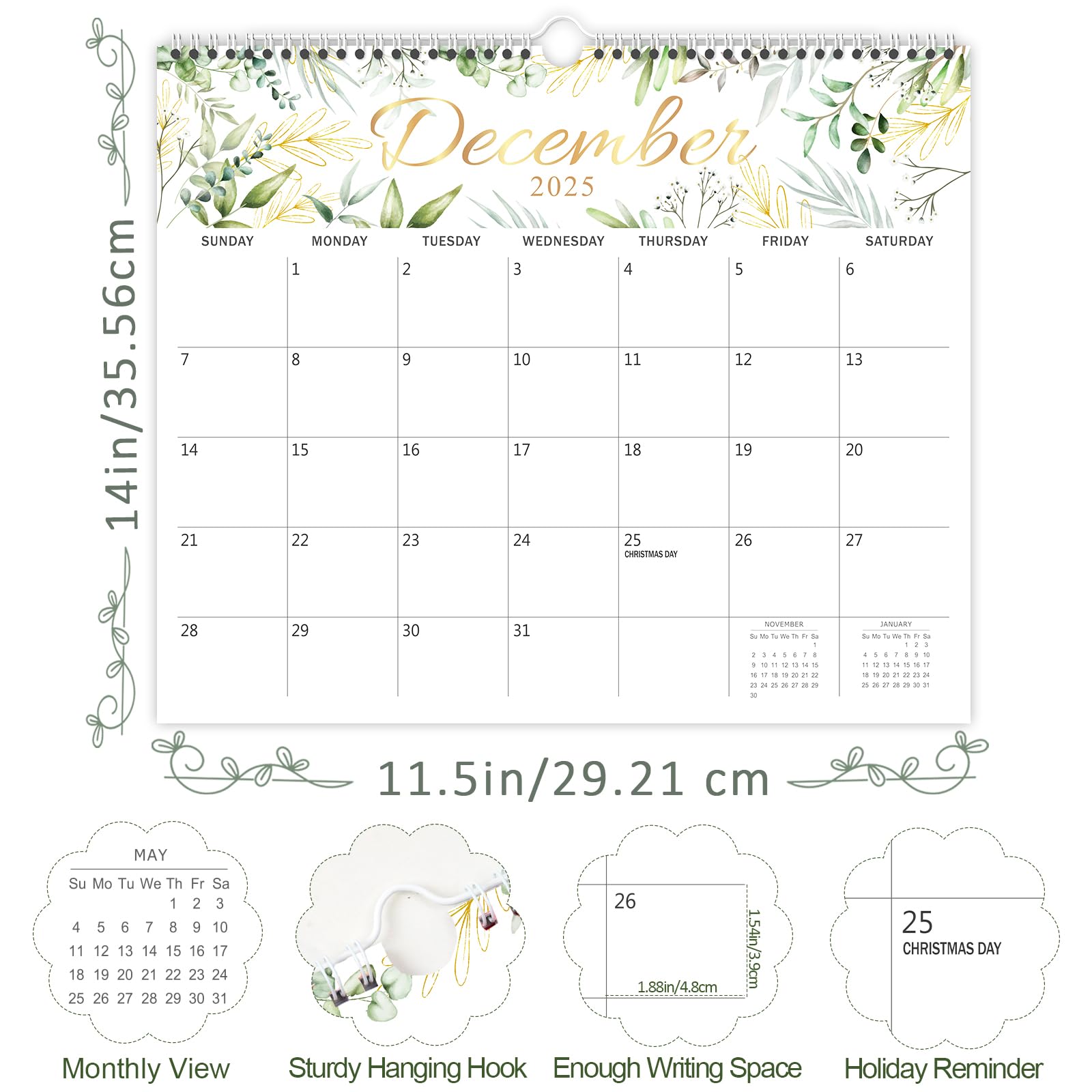 GuassLee 2025-2026 Wall Calendar | 19-Month Hanging Planner (June 2025 - December 2026) | 14