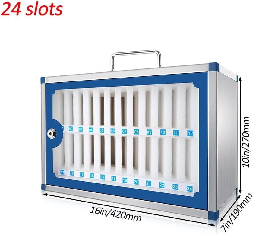 24-Slot Lockable Aluminum Alloy Phone Storage Cabinet - Secure Cell Phone Holder with Key Lock for Classroom, Office & Retail Store Organization