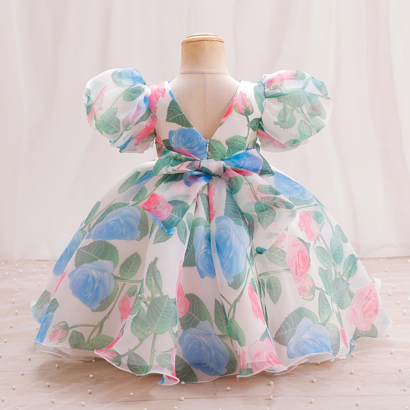 Elegant Baby Girls Puff Sleeve Floral Princess Dress - Toddler Formal Party Dresses for Birthday, Photo Shoot & Special Occasions
