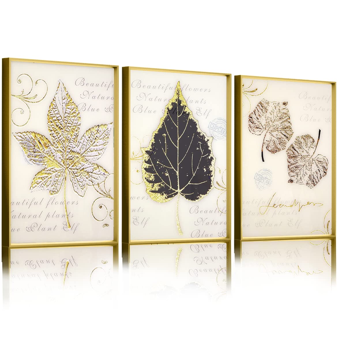Golden Glitter Abstract Wall Art Decor - Large 3 Panel Landscape Glass Prints for Living Room, Bedroom & Office - Modern Home Decor Pictures for Walls