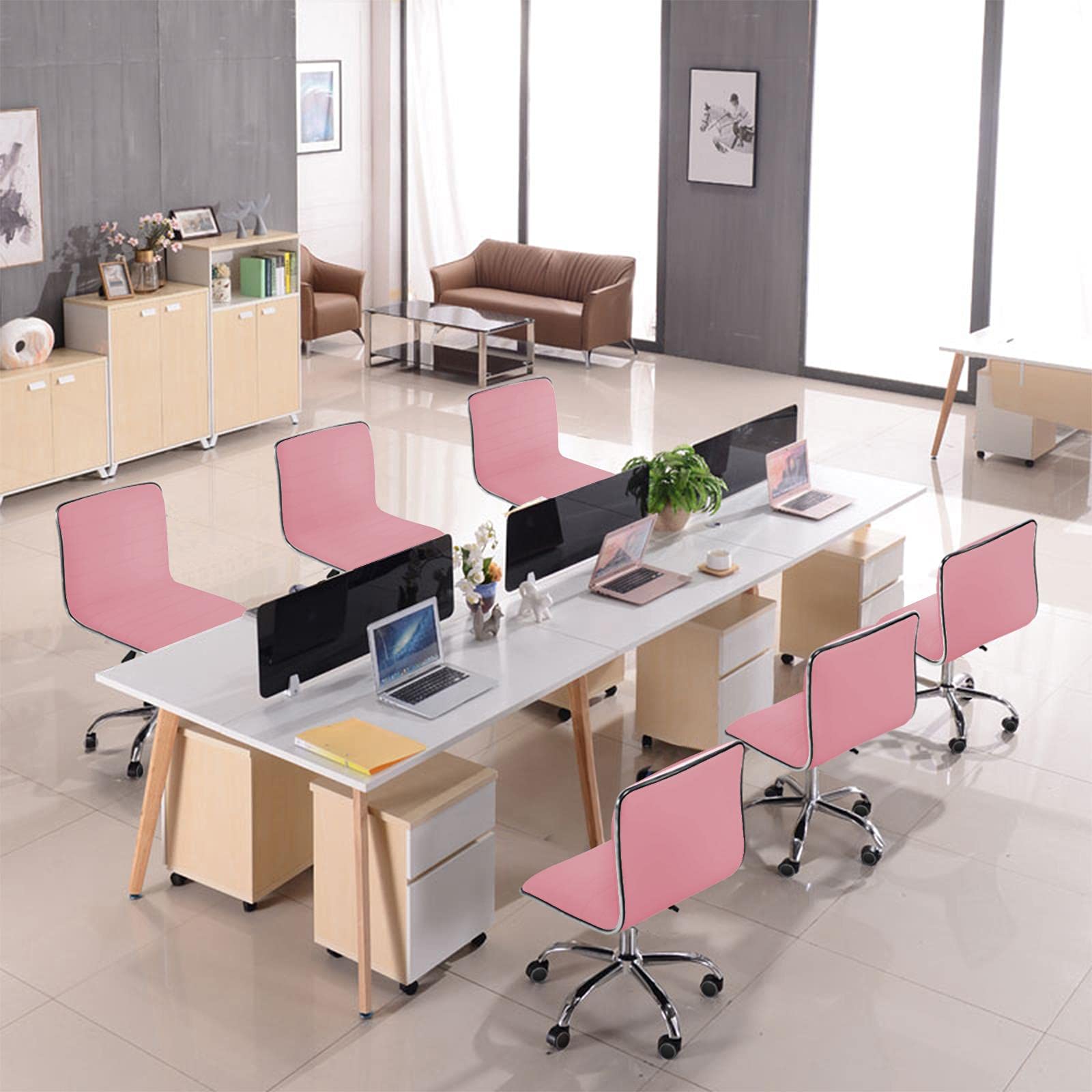 Yaheetech Executive PU Leather Office Chair - Adjustable Low Back Swivel Task Chair with Wheels, Armless Design for Home & Office Workspace - Perfect for Small Spaces, Study Rooms & Modern Workstations (Pink)