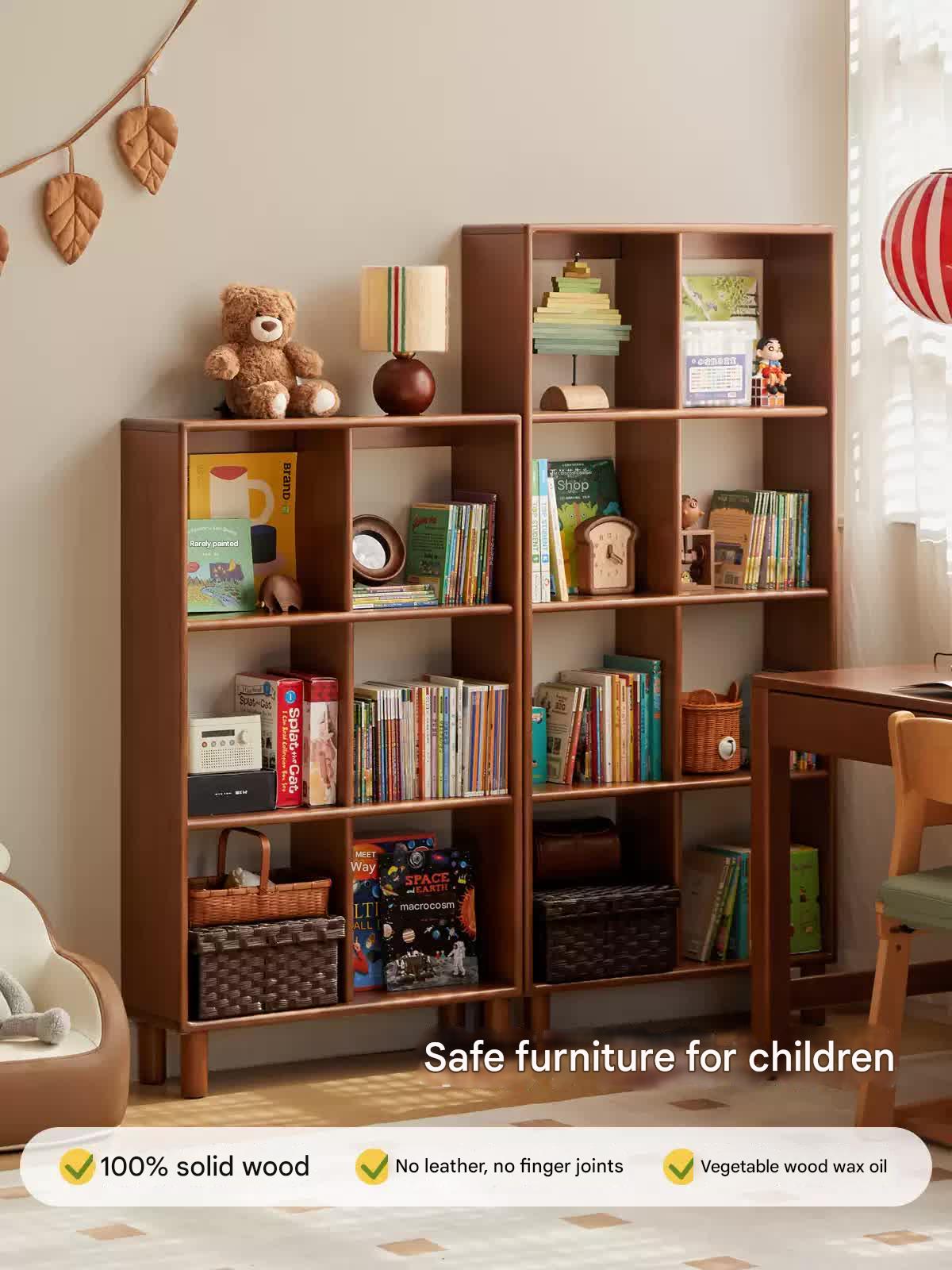 Vintage Poplar Solid Wood Kids Bookshelf - Retro Lattice Design Bookshelf for Children's Room, Nursery, Playroom & Classroom Organization