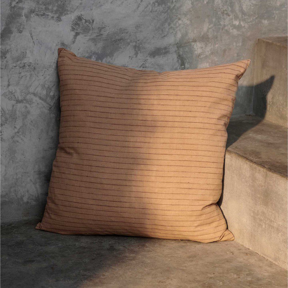 FERM LIVING Brown Cotton Cushion Cover - Striped Decorative Pillow Case 50x50cm for Sofa, Bed & Home Decor