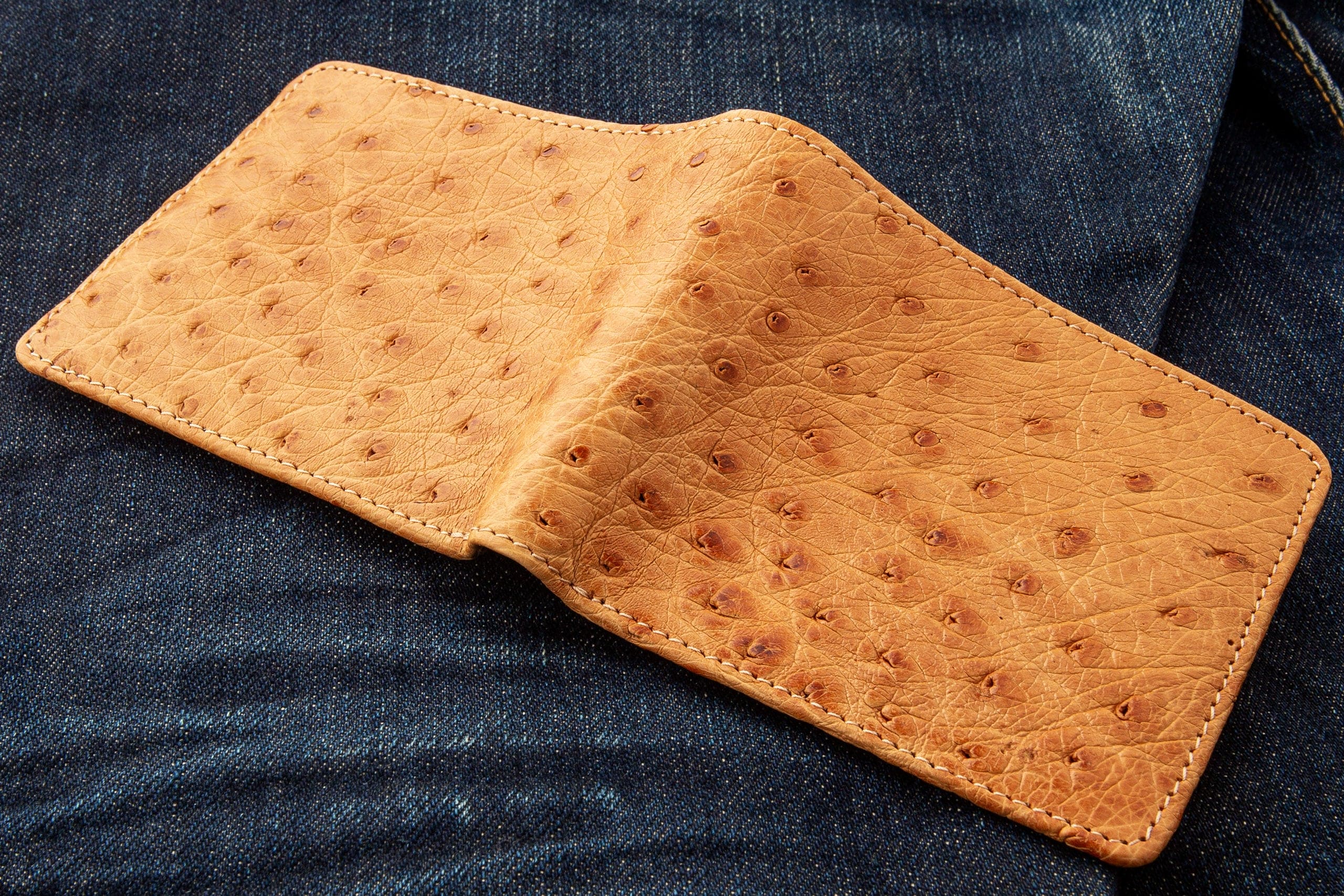 Genuine Ostrich Leather Bifold Wallet for Men - Tan Brown Luxury Slim Wallet - Perfect for Everyday Carry, Business & Travel