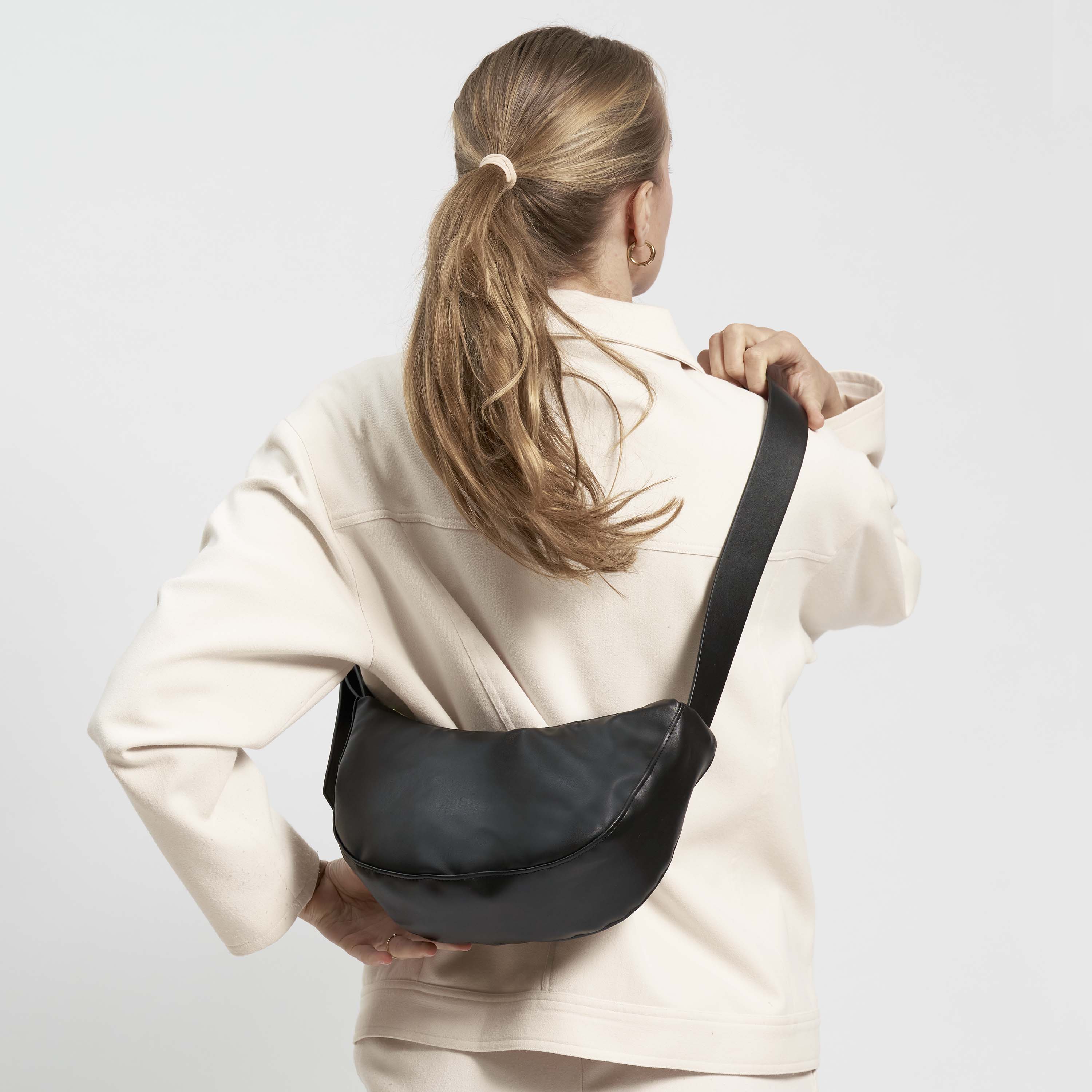 Oleatex Vegan Olive Leather Half Moon Bag for Women | Night Black | Perfect for Evening Parties, Date Nights & Special Occasions