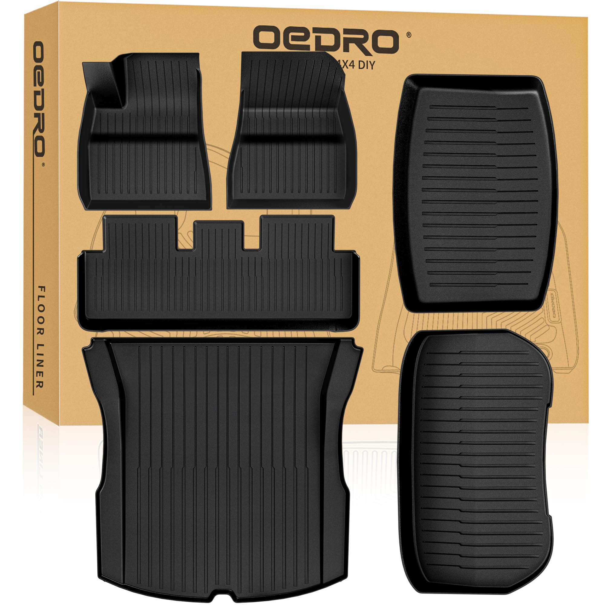 OEDRO Custom Fit All-Weather Floor Mats & Cargo Liner Set for 2024-2025 Tesla Model 3 Highland - TPE Durable Front & Rear Seat Mats with Trunk Liner - Perfect for Daily Commute, Road Trips & Winter Protection (Black)