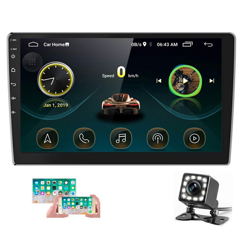 10.1 Inch Android Double Din Car Stereo - Hikity Touch Screen Car Radio with GPS Navigation, Bluetooth, FM, WiFi, Mirror Link for iOS/Android, Backup Camera & Dual USB Cable - Perfect for Upgrading Your Car Audio System and Hands-Free Driving