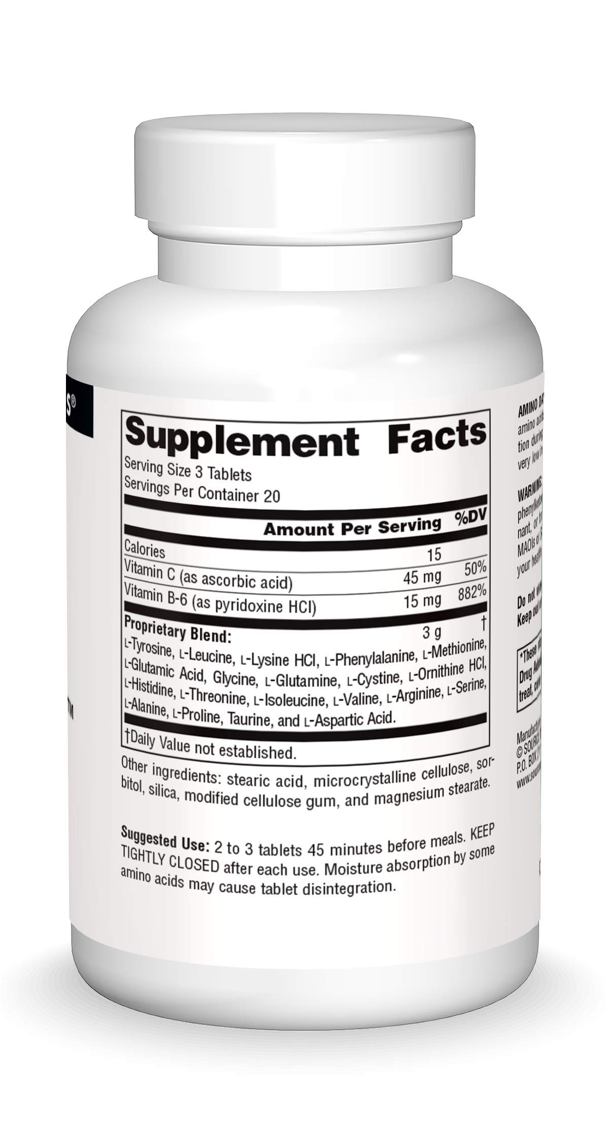 Source Naturals Amino Day - 20 Free Form Amino Acid Supplement for Muscle Recovery & Weight Management - 60 Tablets - Supports Fitness & Healthy Diet | Post-Workout & Daily Nutrition