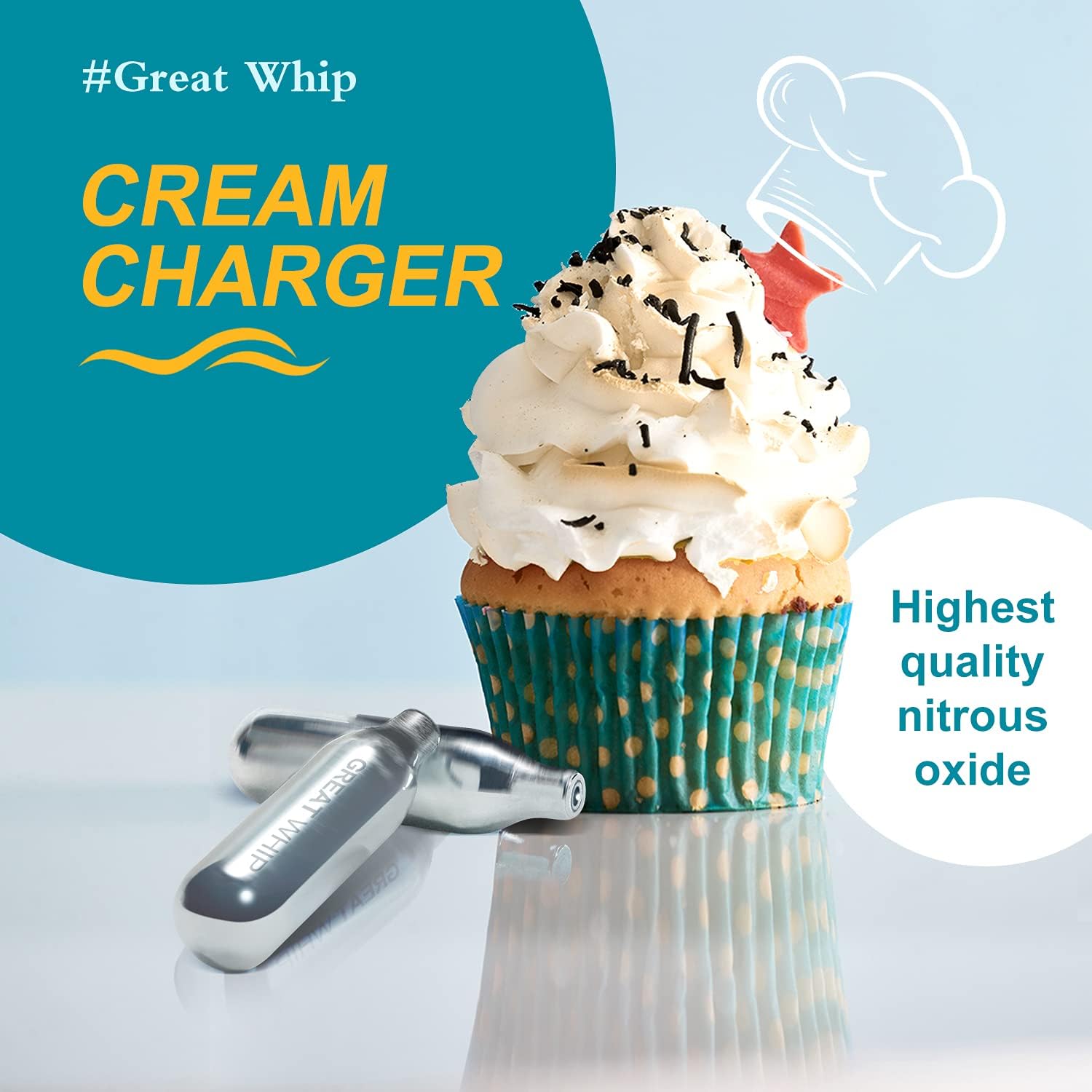 Premium GreatWhip N2O Cream Chargers 300 Count (8.2g) - Food Grade Nitrous Oxide Cartridges for Whipped Cream Dispensers - Perfect for Baking, Desserts & Coffee Shops