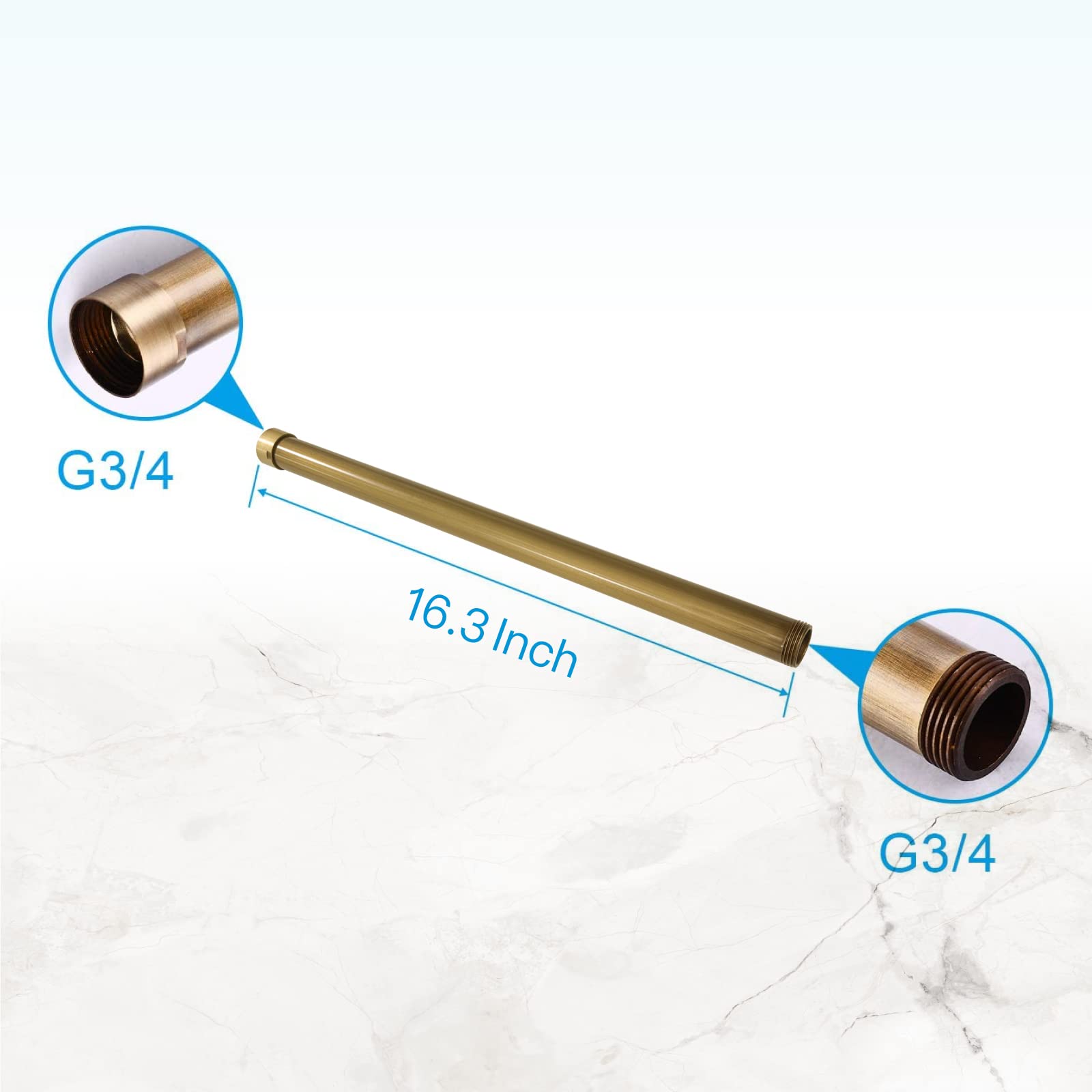 Gotonovo 16 Inch G3/4 Shower Extension Tube - Longer Shower Pipe in Antique Brass Finish for Bathroom & RV Upgrades | Perfect for Low-Ceiling Showers and Space-Saving Installations