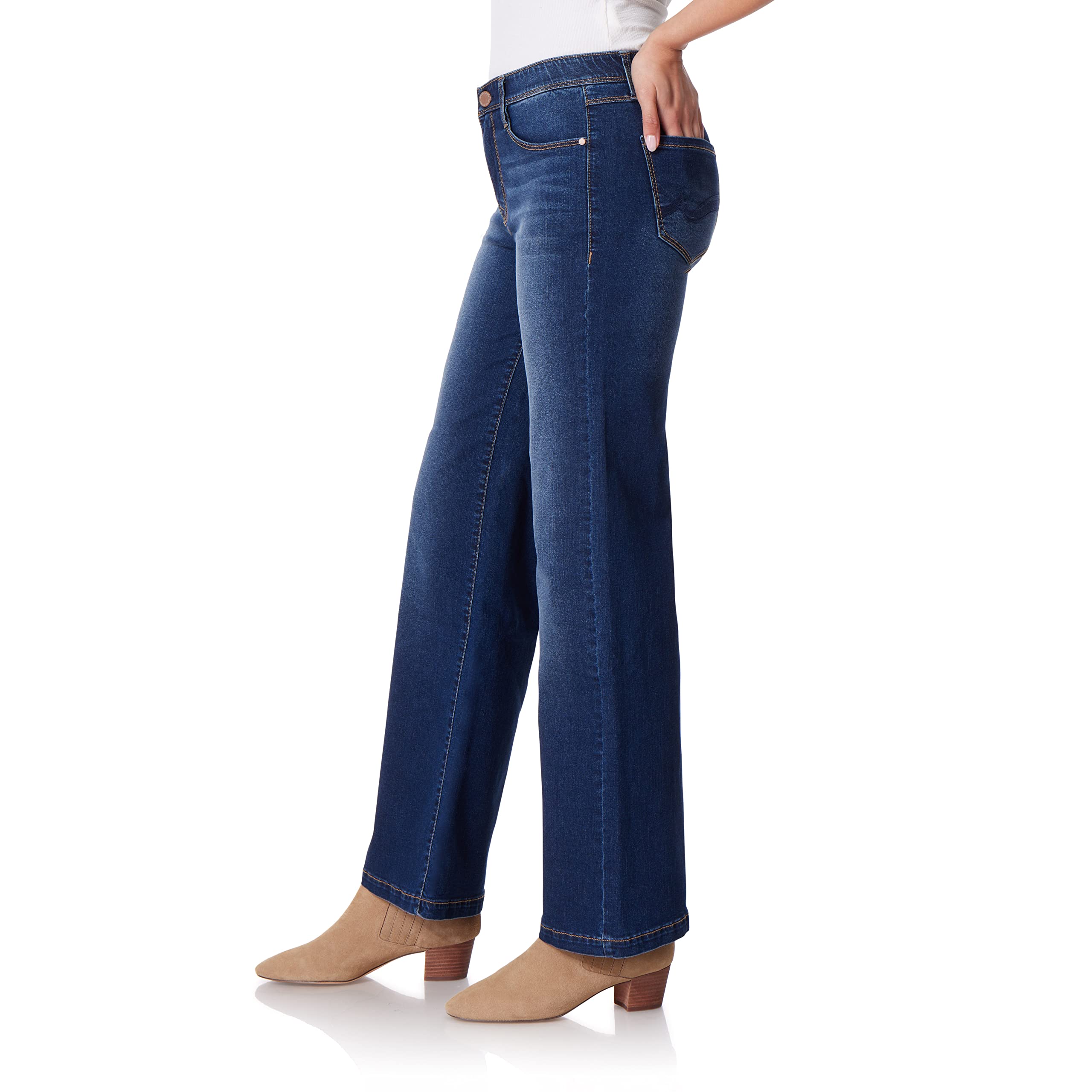 Angels Forever Young Women's 360 Sculpt Mid-Rise Wide Leg Jeans - High Waisted Stretchy Denim Pants for Casual Wear & Everyday Comfort