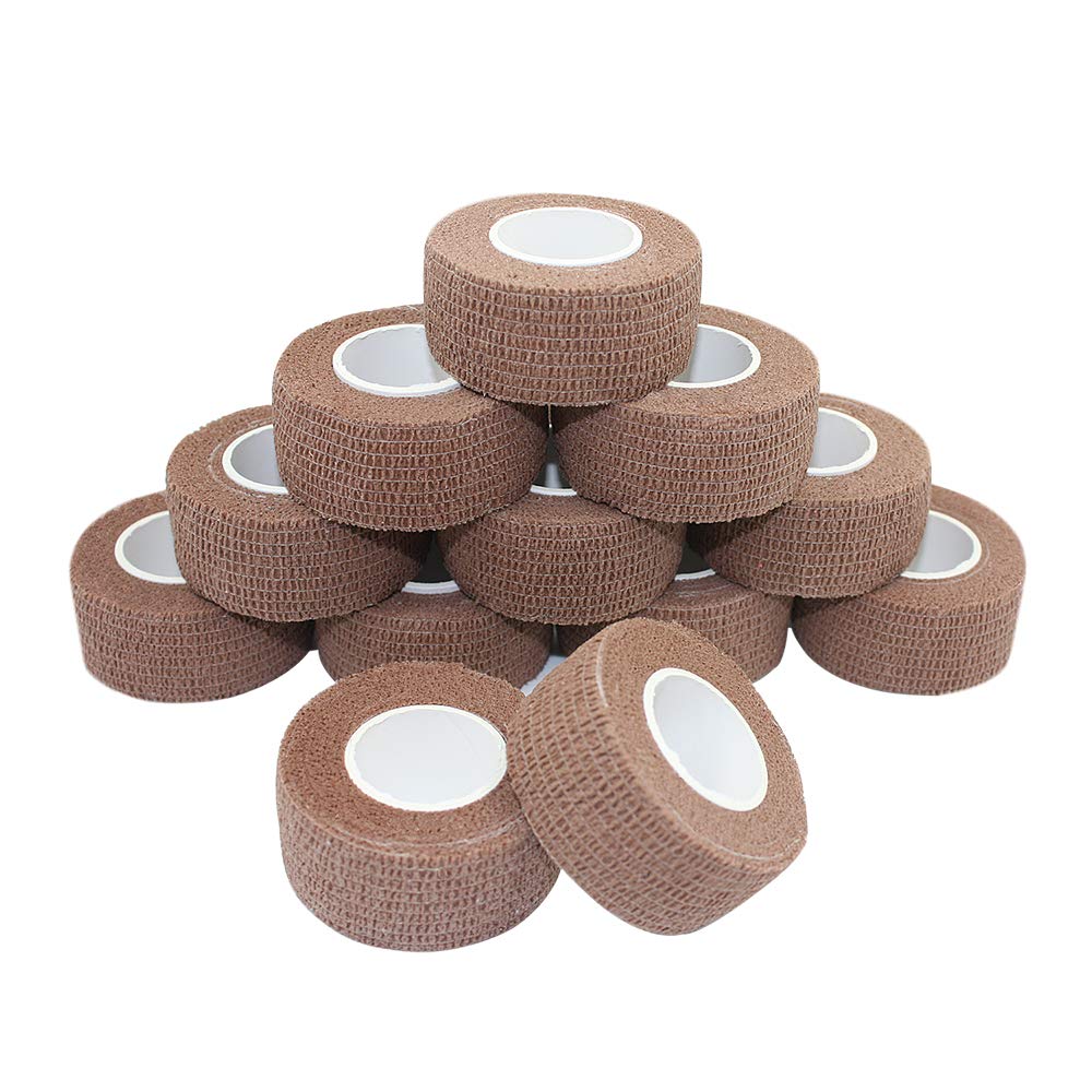 Vet Wrap Medical Tape - 1 Inch x 12 Pack Self Adhesive Cohesive Bandage for Humans & Pets | First Aid, Wound Care, Sports Injury Protection | Dark Skin Tone Fabric Wrap for Secure Healing