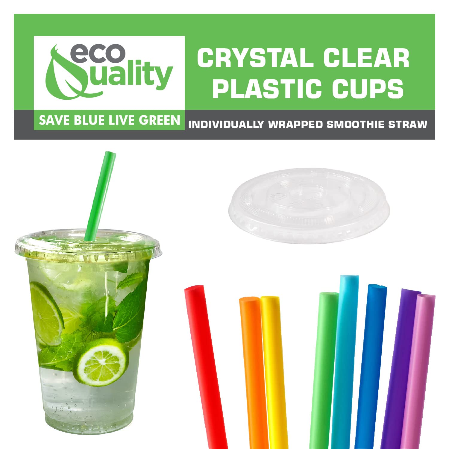 EcoQuality 32 oz Clear Plastic Disposable Cups with Lids and Straws - BPA Free PET Cups for Smoothies, Protein Shakes, Bubble Tea, Iced Coffee, Boba, Fresh Juice - Perfect for Meal Prep, Parties, Restaurants & Cafes (500 Count)