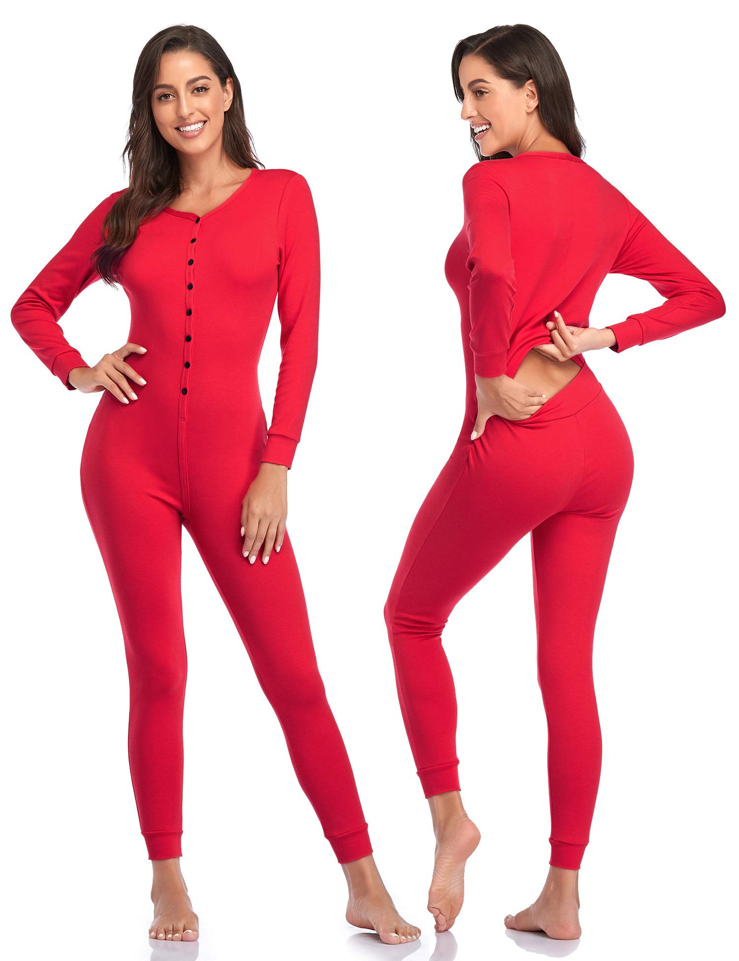 COLORFULLEAF Women's Cotton Onesie Pajamas - Thermal One-Piece Sleepwear with Henley Neck for Winter | Cozy Loungewear & Nightwear for Home, Travel & Cold Weather