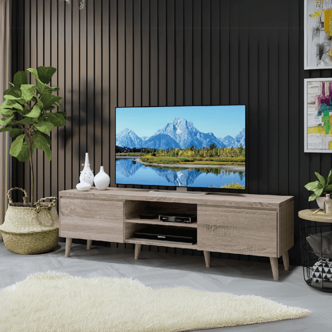 Holdun 160cm Hana Oak Veneer Wooden TV Stand - Modern Entertainment Center for Living Room, Bedroom & Home Theater