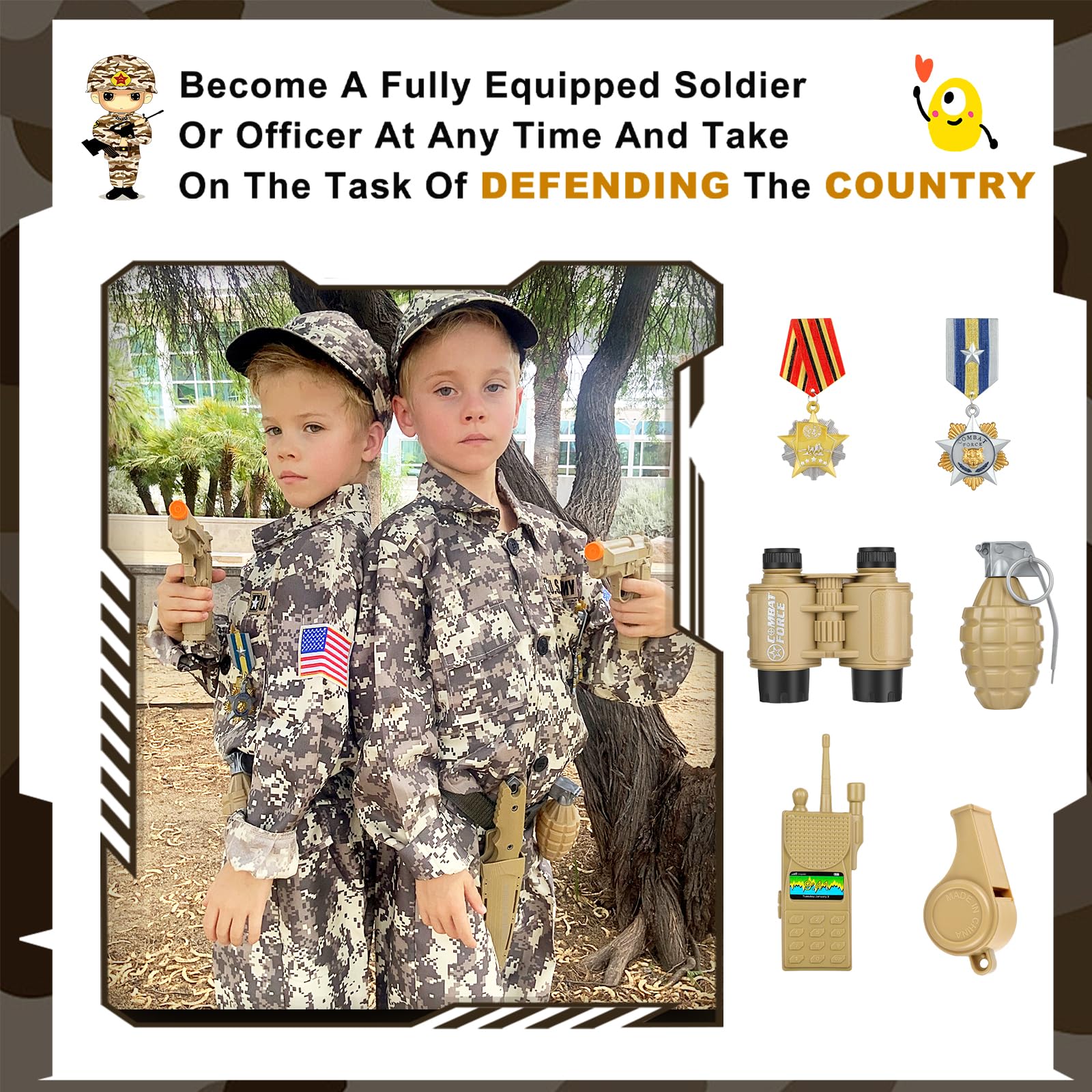 INNOCHEER Kids Army Costume - Military Soldier Halloween Costume for Boys Ages 3-12 | Perfect for Halloween Parties, Dress-Up Play & Patriotic Events