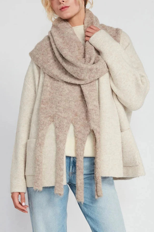 Warm Thick Fringe Scarf in Taupe - Soft Winter Accessory for Women & Men | Perfect for Cold Weather, Outdoor Activities and Fashion Outfits