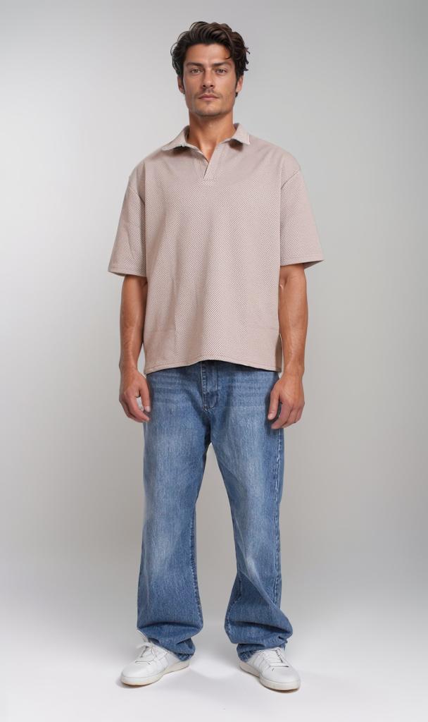 Wayvile Textured Polo Shirt for Men - Beige Casual Knit Top for Business & Outdoor Activities