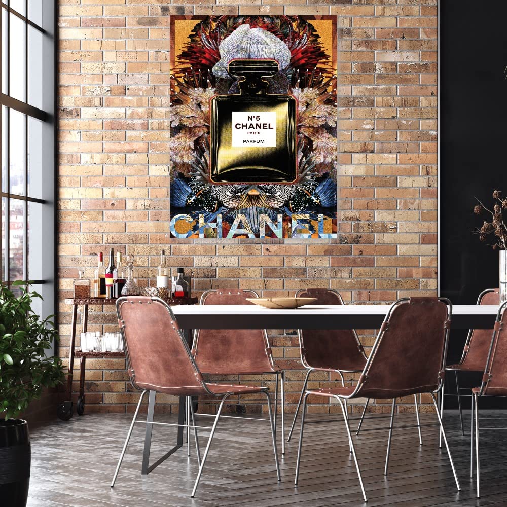 Chanel No. 5 Fine Art Canvas Wall Decor by Lolita Lorenzo - 35x46 Inch Ready-to-Hang Painting for Living Room, Bedroom, Office & More - Luxury Perfume Inspired Home Decor