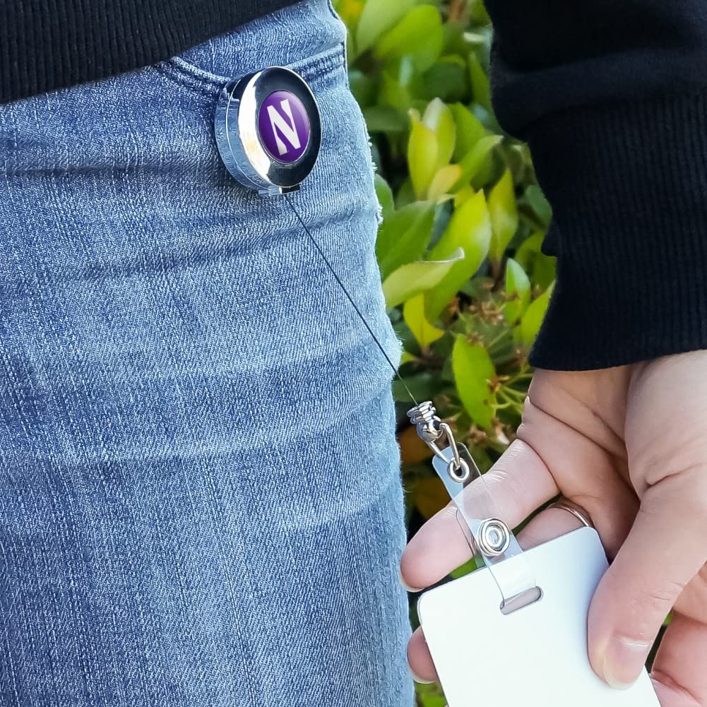 Northwestern University ID Badge Holder - Metal Chrome Clip for Work & Campus