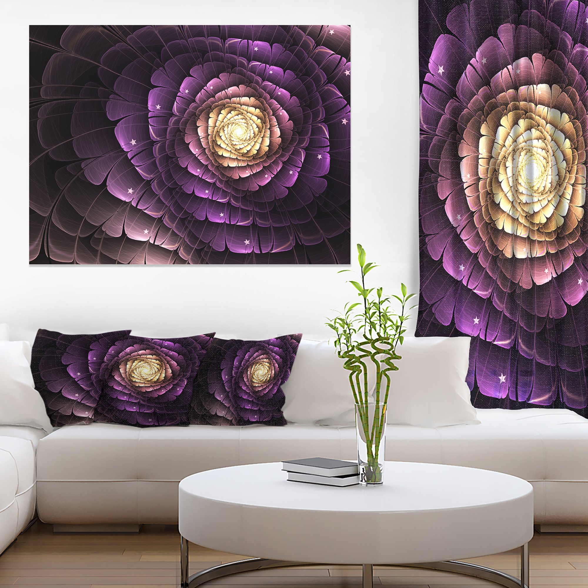 Fractal Flower Light Purple Digital Art Print - Modern Canvas Wall Decor for Living Room, Bedroom & Office - Unique Home & Office Decoration