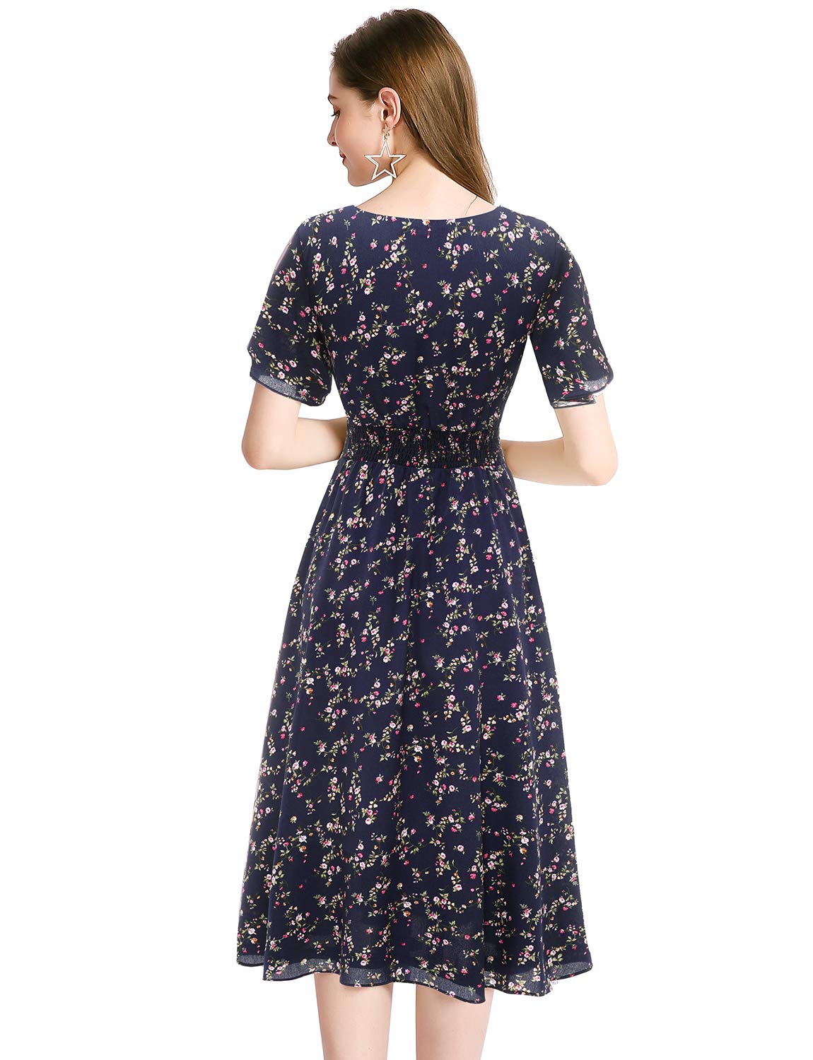 Gardenwed Women's Chiffon Floral Summer Dress - Elastic Waist Beach Sundress for Outdoor Parties, Vacations & Casual Wear