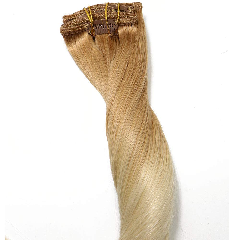 Golden Brown & Blonde Highlighted 100% Remy Human Hair Clip-in Extensions - 16 Inch Double Weft 120g 7pc Set (Color #12/60) | Silky Straight 9A Quality for Volume & Length | Perfect for Parties, Weddings & Daily Styling