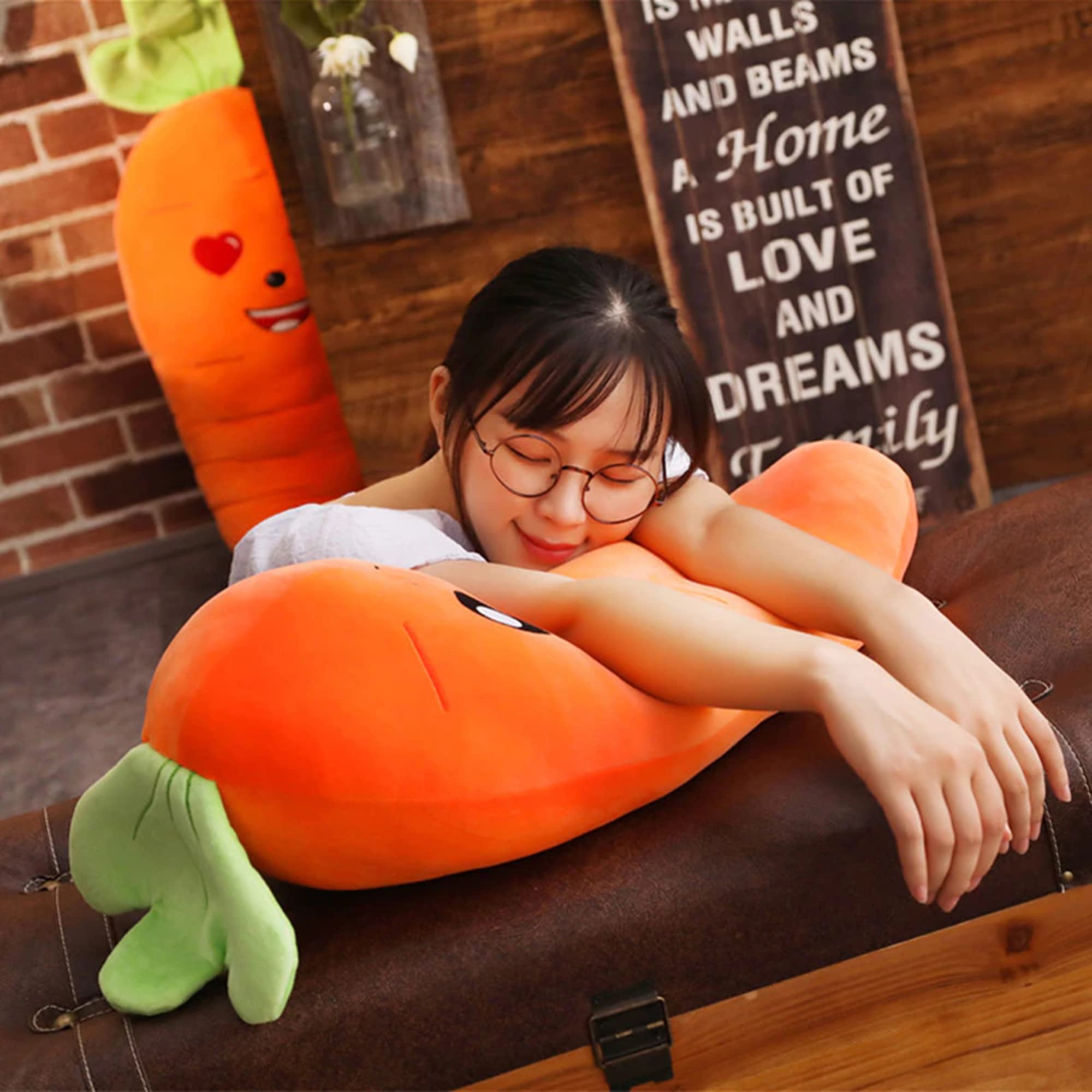 110cm Carrot Body Pillow - Extra Long Hug Pillow for Adults, Soft Plush Bolster Pillow for Couples & Long Distance Relationships, Cute Carrot-Shaped Cuddle Pillow for Sleeping, Anime & Home Decor (43.3 inch, Playful Design)