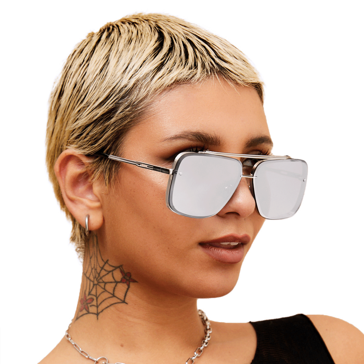 Bella Chrome Silver Oversized Square Aviator Sunglasses - Trendy UV Protection Shades for Women & Men, Perfect for Driving, Beach, and Outdoor Activities