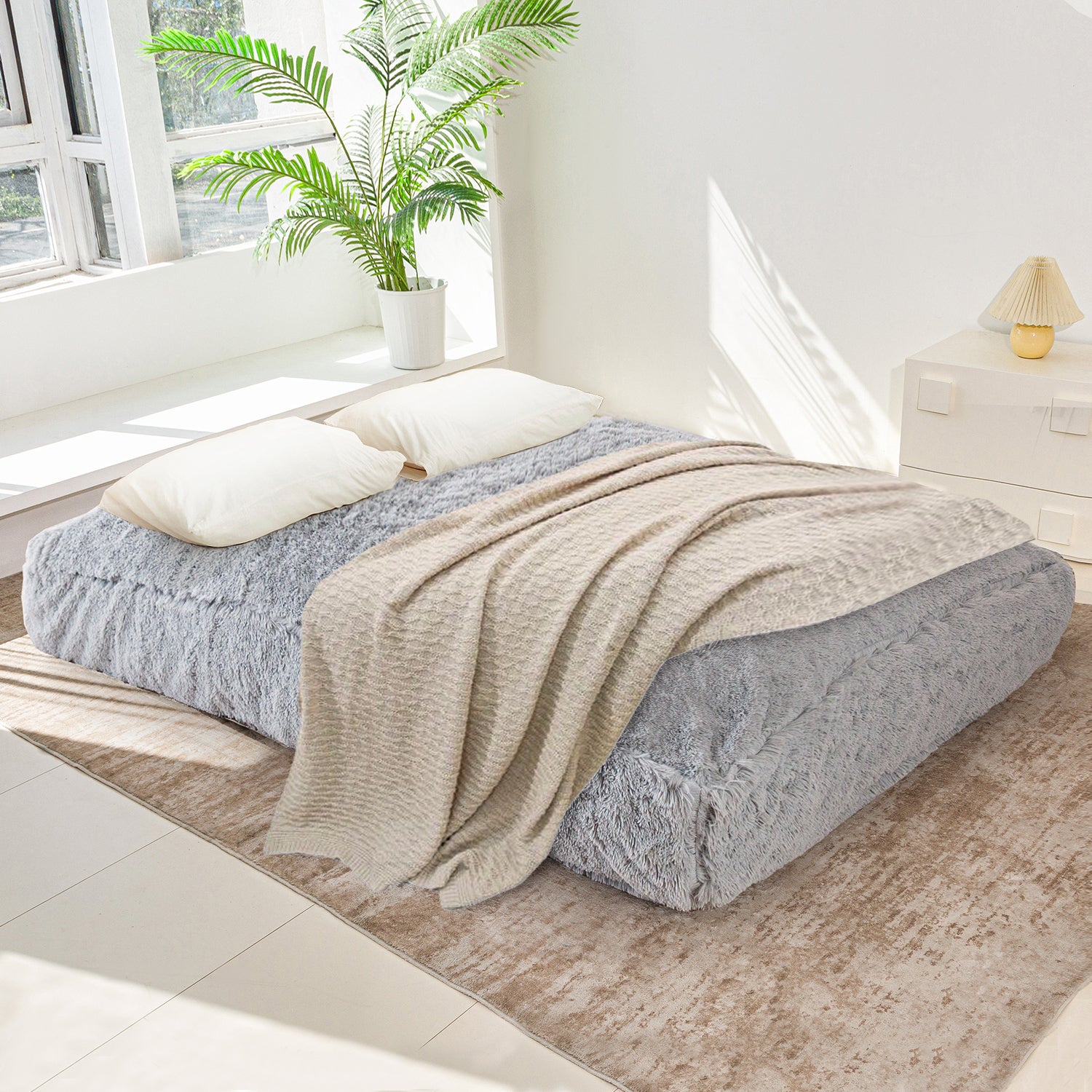 MAXYOYO Giant Bean Bag Bed - Extra Large Faux Fur Convertible Bean Bag Chair to Bed for Adults, Grey | Perfect for Living Room Lounging, Bedroom Relaxation & Guest Sleeping