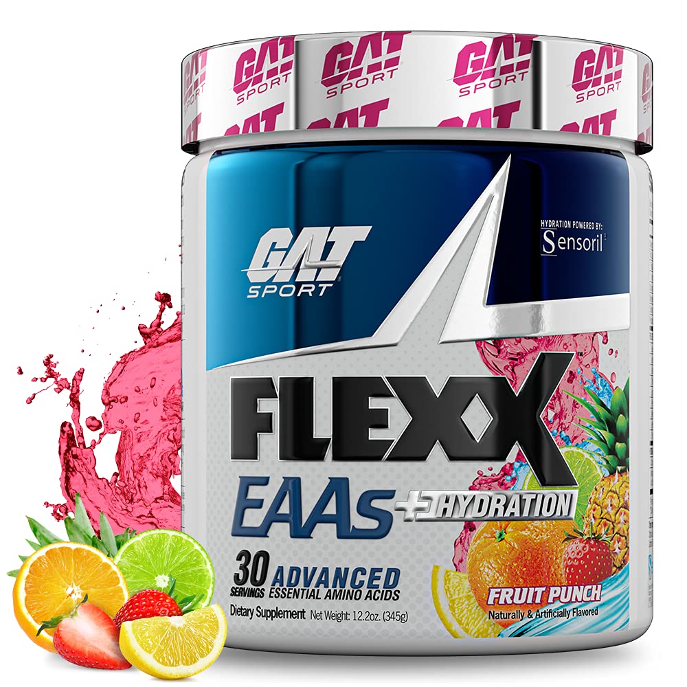 GAT SPORT Flexx EAAs + Hydration - Premium Essential Amino Acid Supplement with Electrolytes, 30 Servings Fruit Punch Flavor | Post-Workout Recovery & Muscle Hydration for Athletes