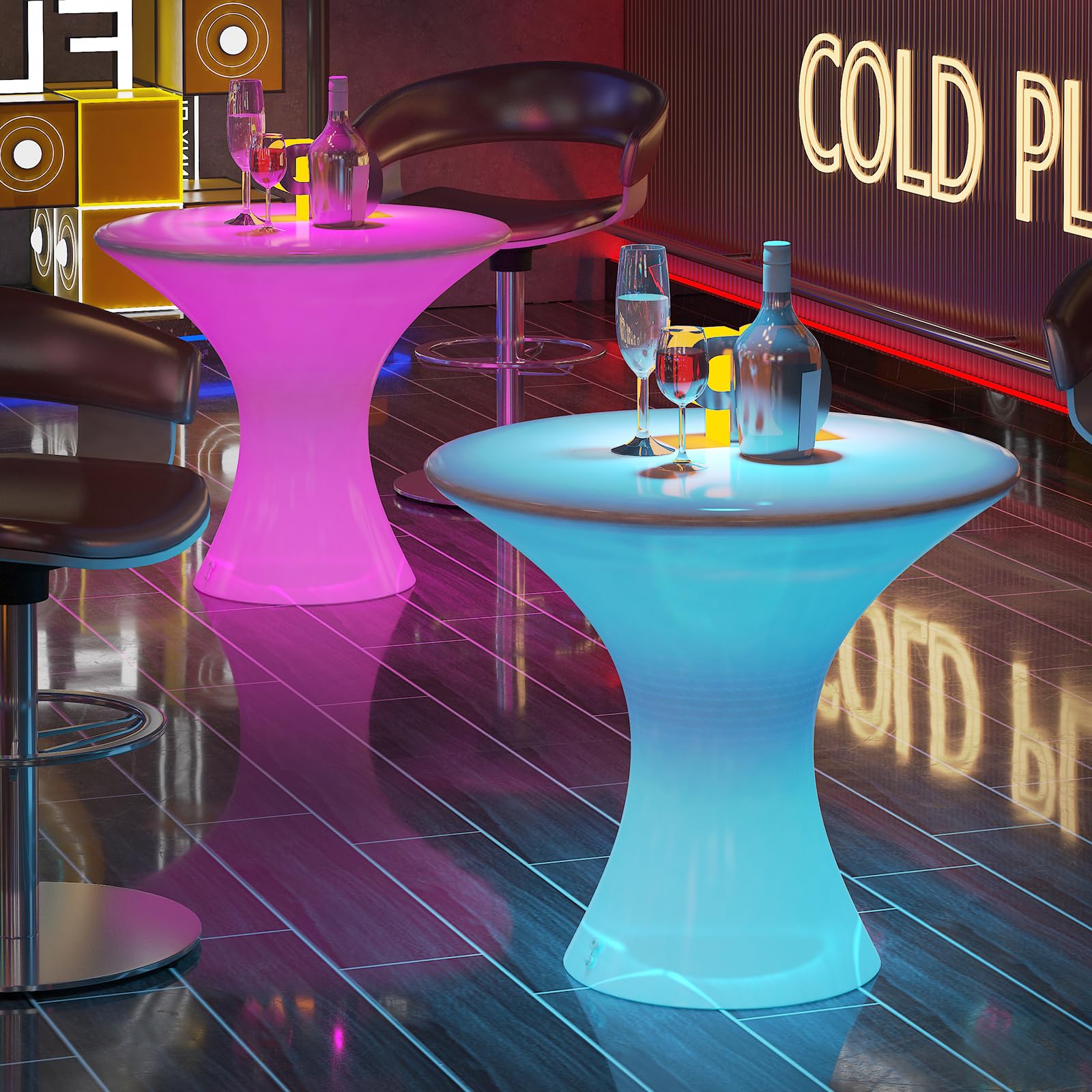 MUZZ 16-Color LED Cocktail Table with Remote - Waterproof Rechargeable Light Up Pub Table for Home Bar, Nightclub & Outdoor Parties | Perfect for Patio, Lounge & Entertainment Spaces (Hourglass Design)