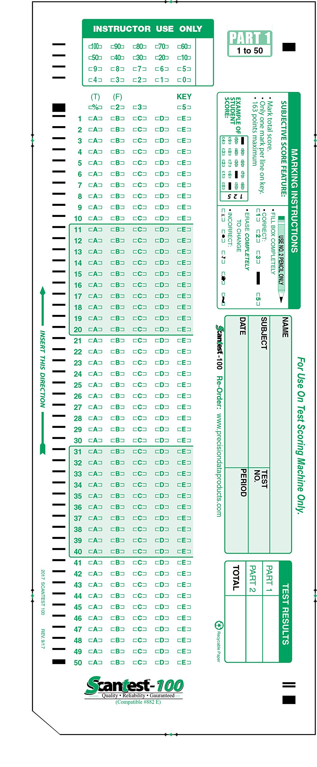 1000 Sheets 882-E Compatible Exam Testing Forms - Standardized Test Answer Sheets for Teachers & Schools - Perfect for Scantron Machine Grading & Classroom Assessments