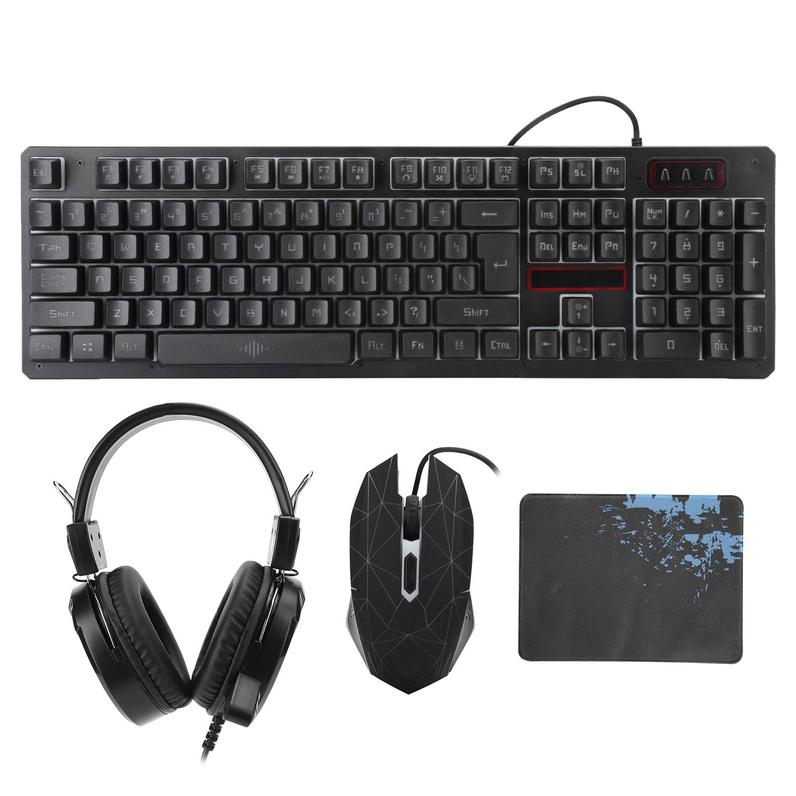 Wired Gaming Keyboard and Mouse Combo with Headset - Backlit Keyboard, 1600DPI Ergonomic Mouse & Noise-Cancelling Headphones for PC, Laptop (Black) - Perfect for Gaming, Office Work & Streaming