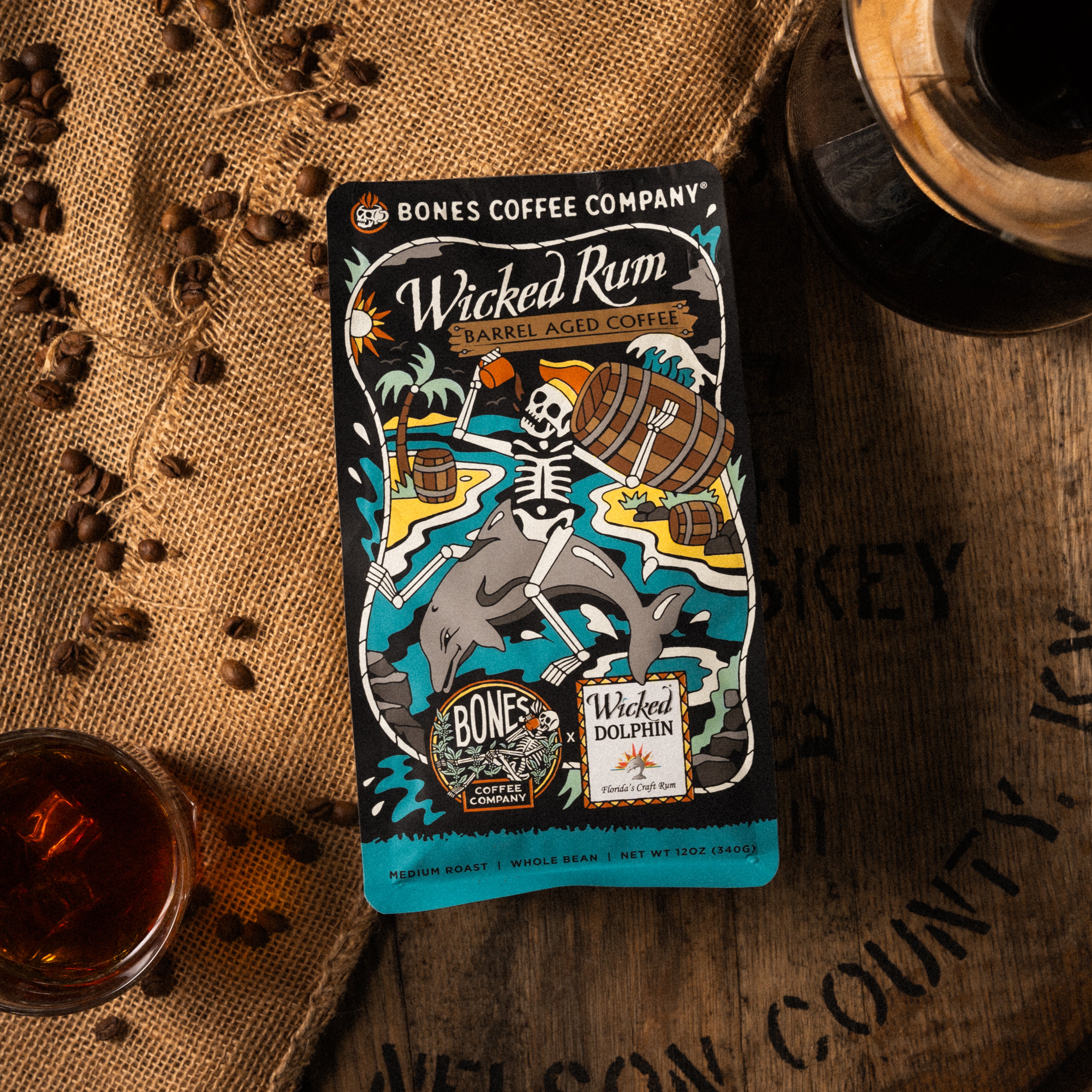 Wicked Rum Barrel Aged Coffee - Premium Dark Roast (12oz) | Rich & Bold Flavor for Coffee Lovers - Perfect for Morning Brew, Gifts & Special Occasions