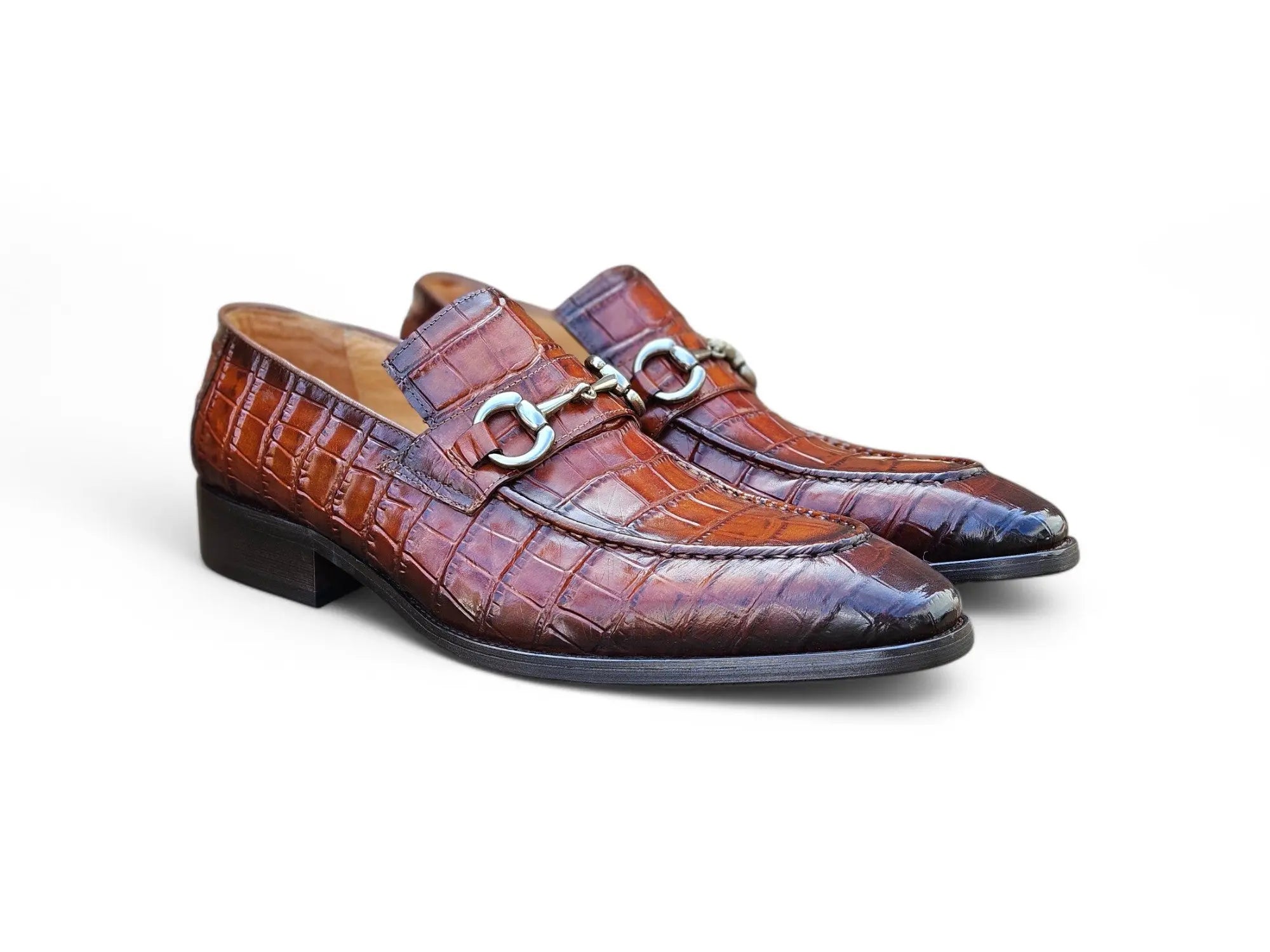 Genuine Gator Embossed Leather Buckle Loafers for Men - Comfortable Slip-On Dress Shoes for Business, Office & Formal Occasions