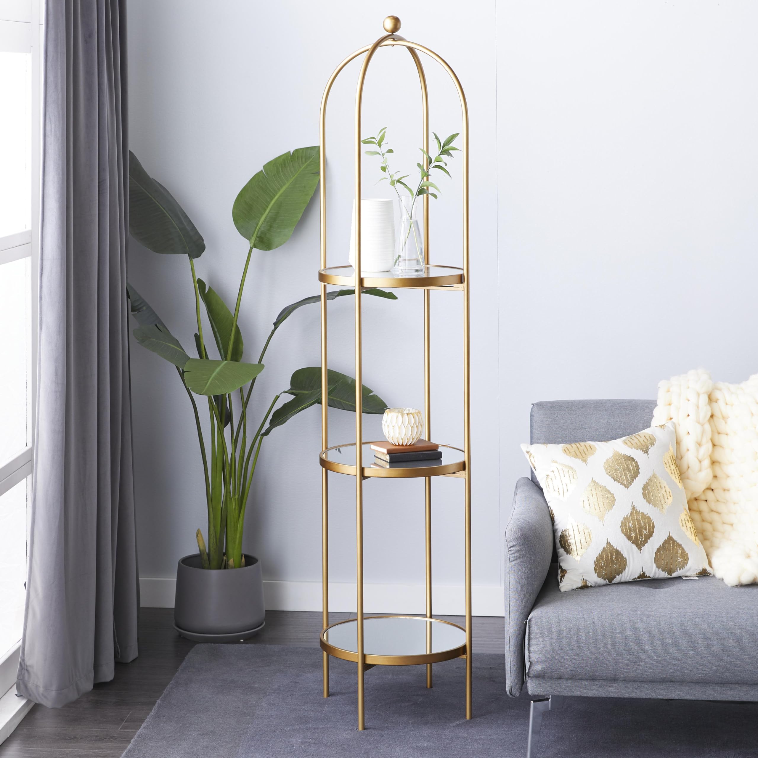 Deco 79 3-Tier Gold Metal Storage Shelf with Mirror - 18
