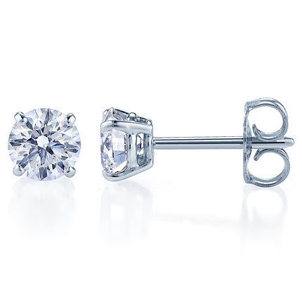 14K White Gold Round Diamond Stud Earrings - 0.60 Carat Total Weight, I1 Clarity, Prime Quality - Perfect for Weddings, Anniversaries & Special Occasions